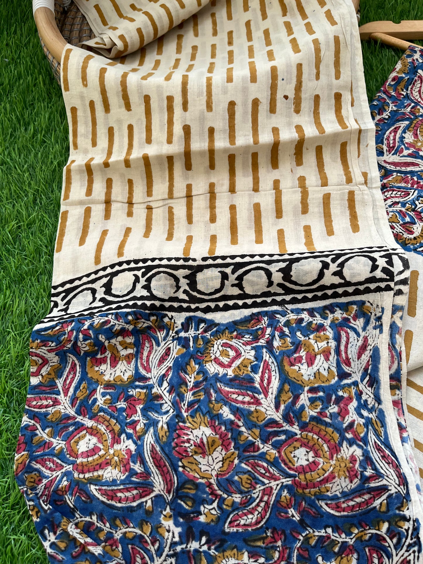 Cotton Kalamkari block print kurta bottom Dupatta