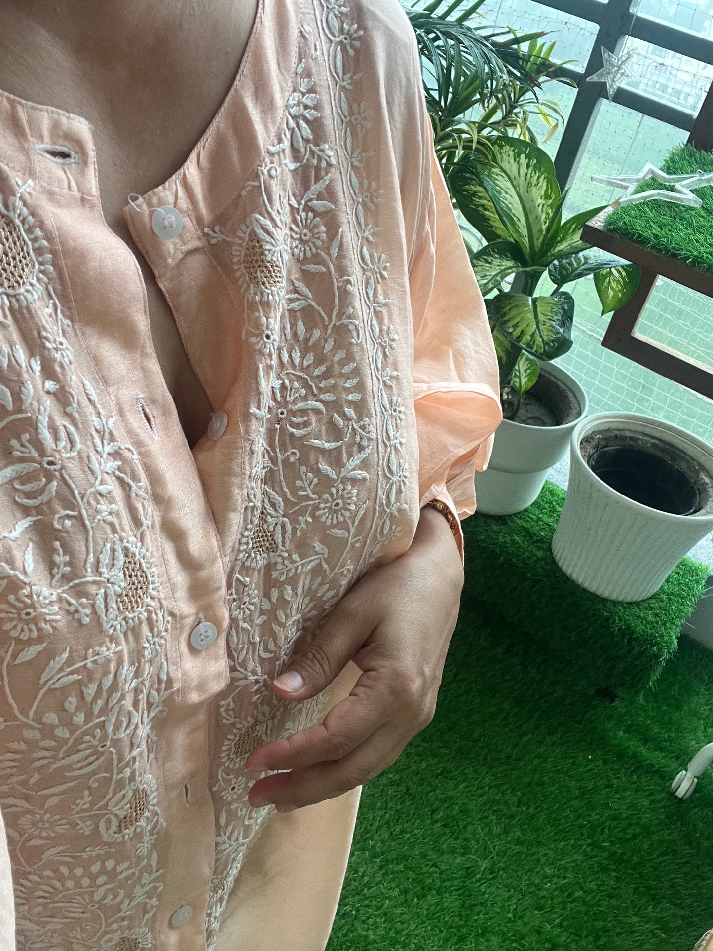 Chanderi chikan shirt and a-bottom-coord set