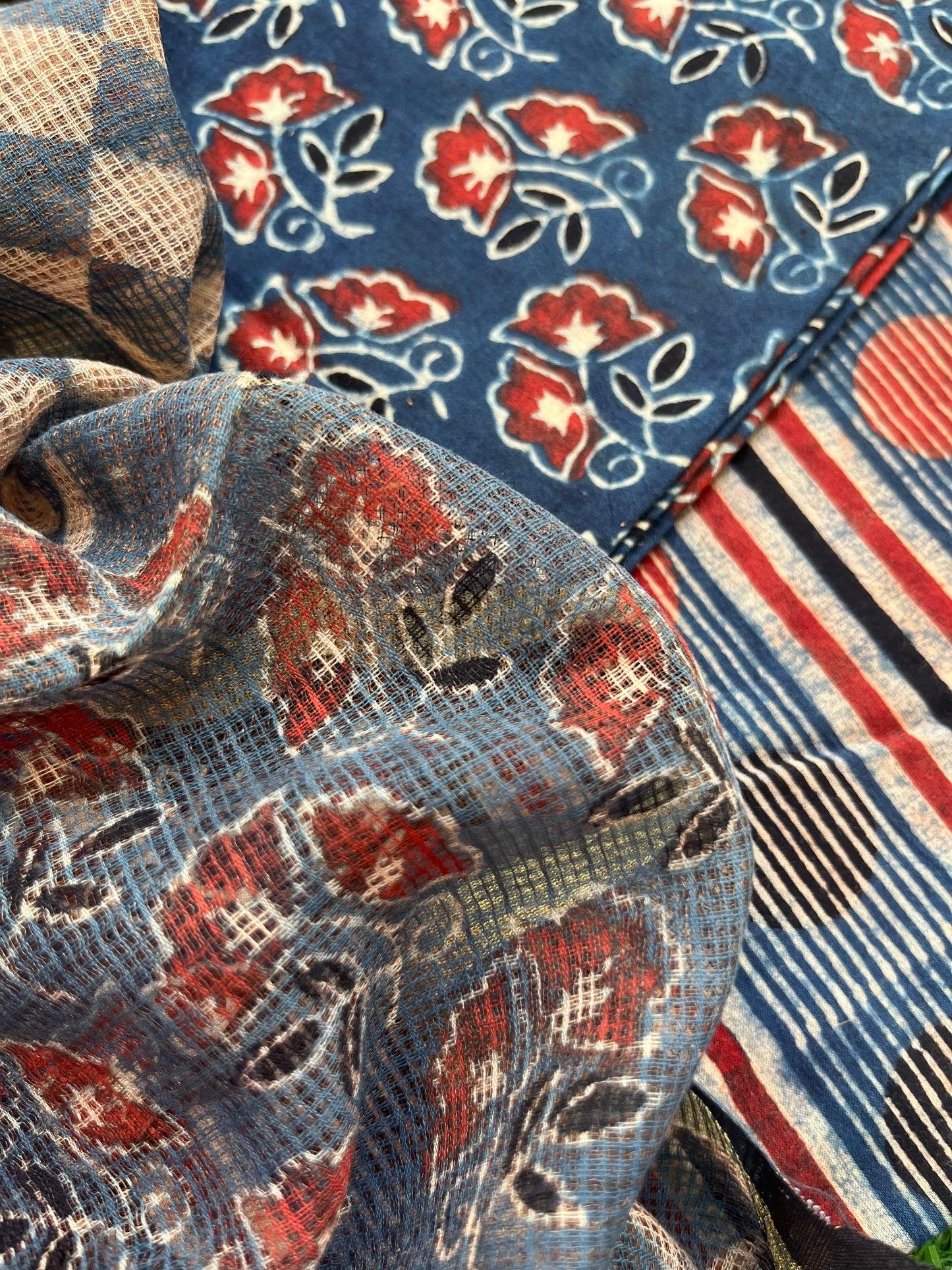 Ajrakh cotton Kurta bottom and kota doria dupatta