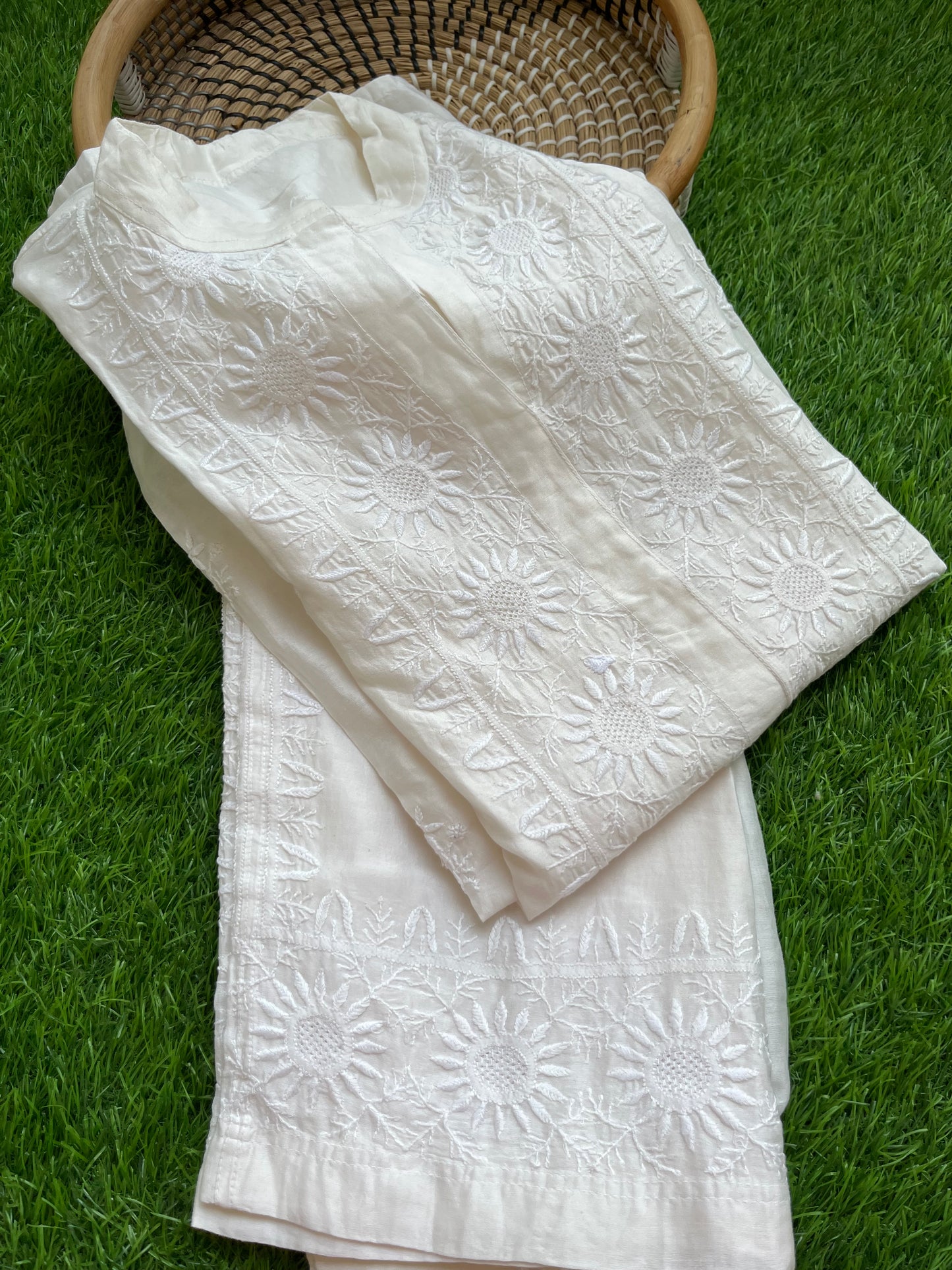 Chanderi chikan shirt and a-bottom-coord set