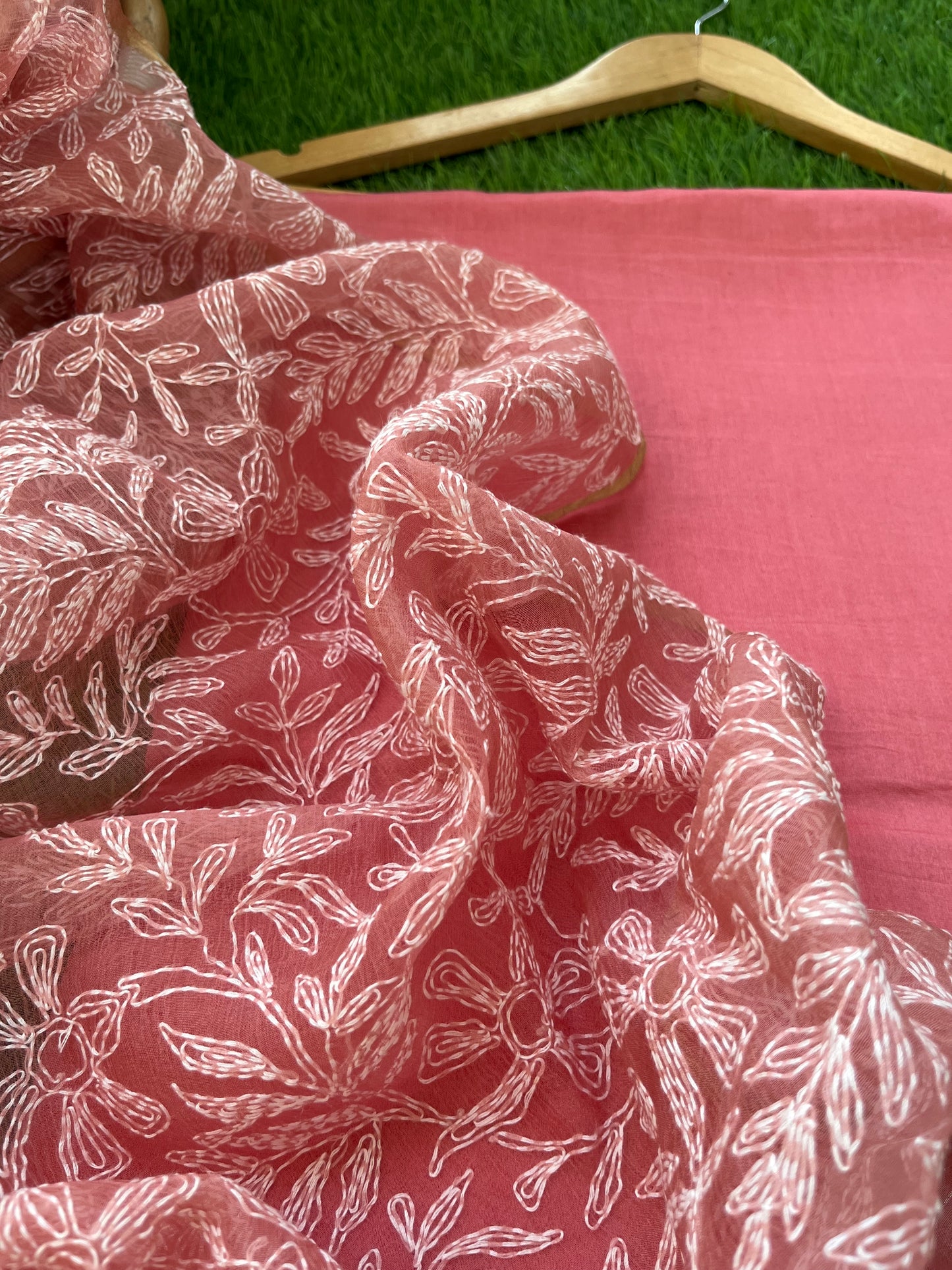 त्योहार - chanderi kurta bottom fabric organza chikan work dupatta