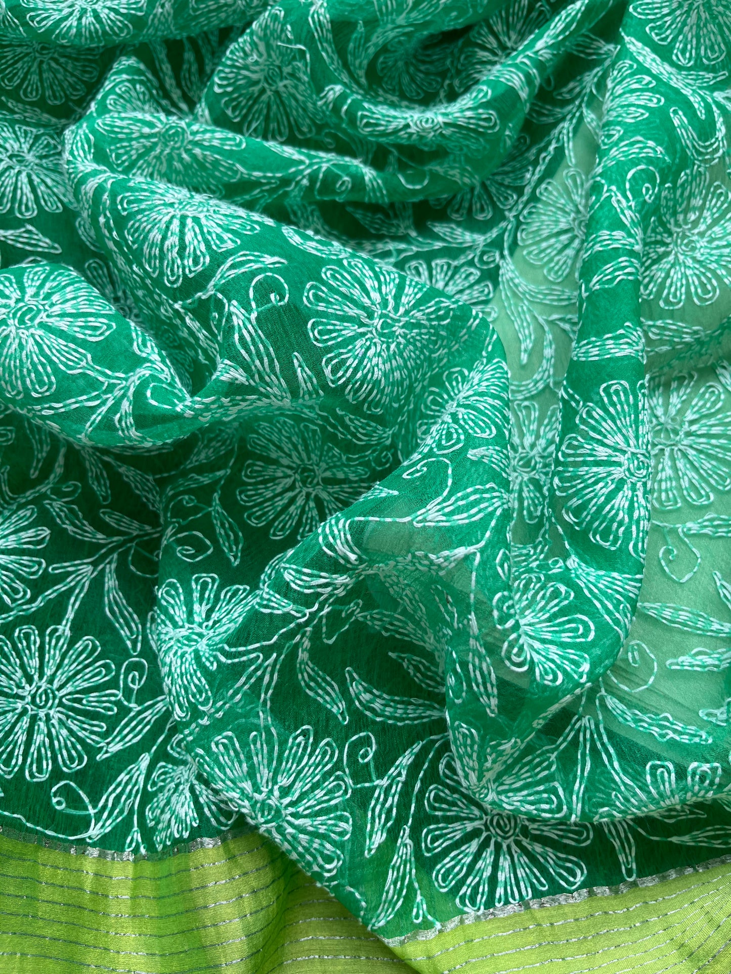 त्योहार - munga silk kurta bottom fabric organza chikan work dupatta