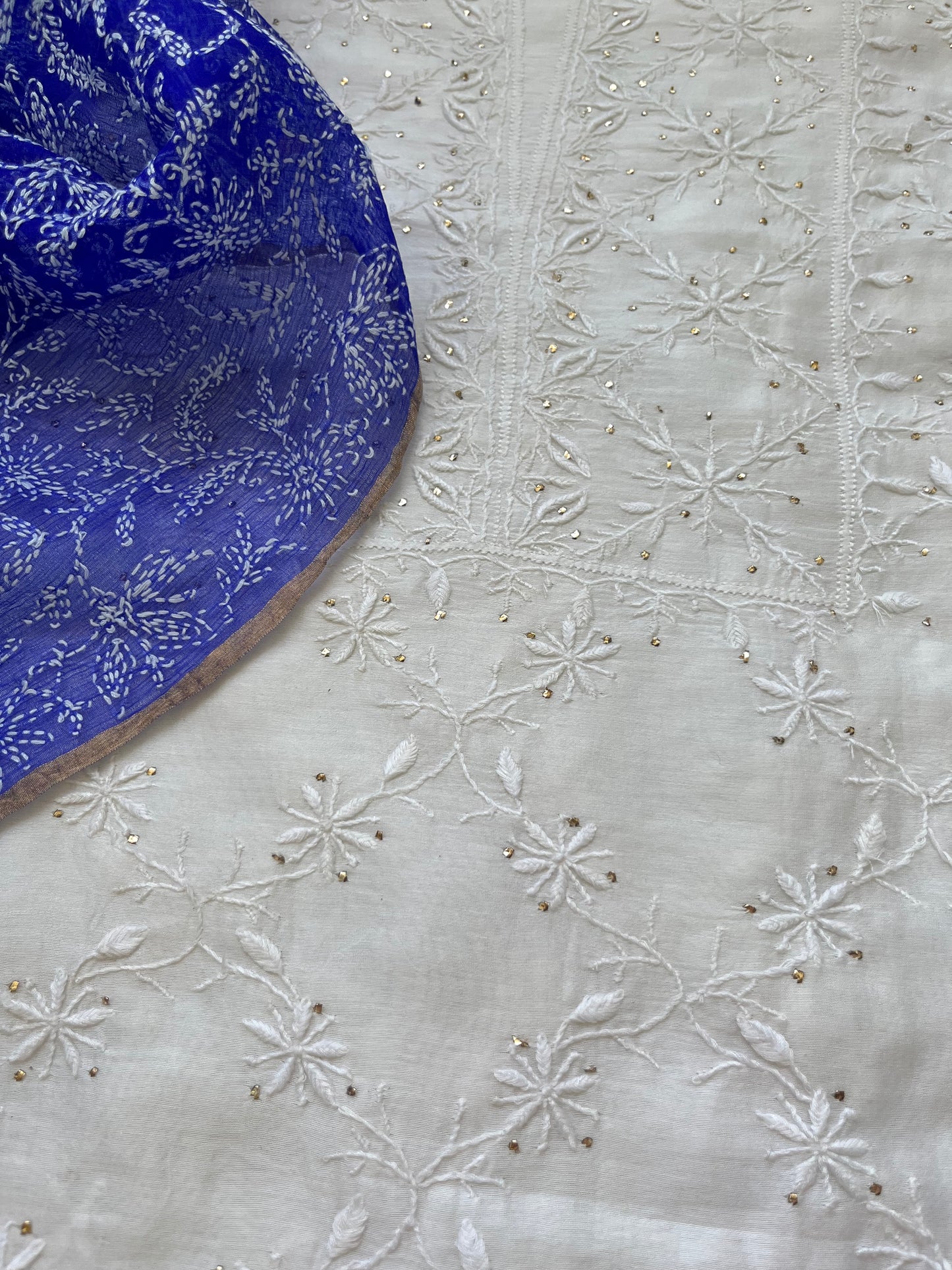 Chanderi Chikankari Kurta organza silk Dupatta