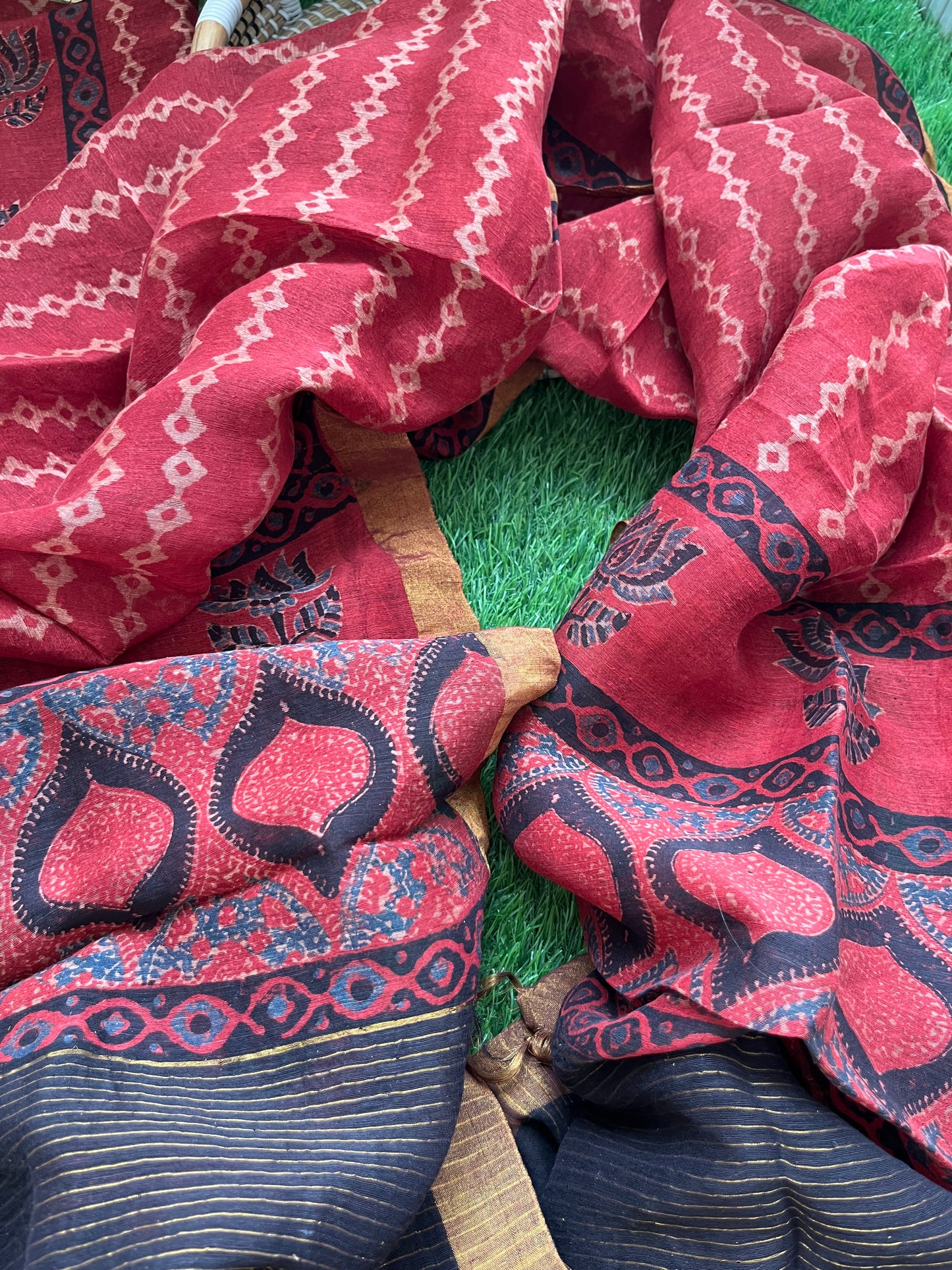 Linen Ajrakh Kurta and dupatta