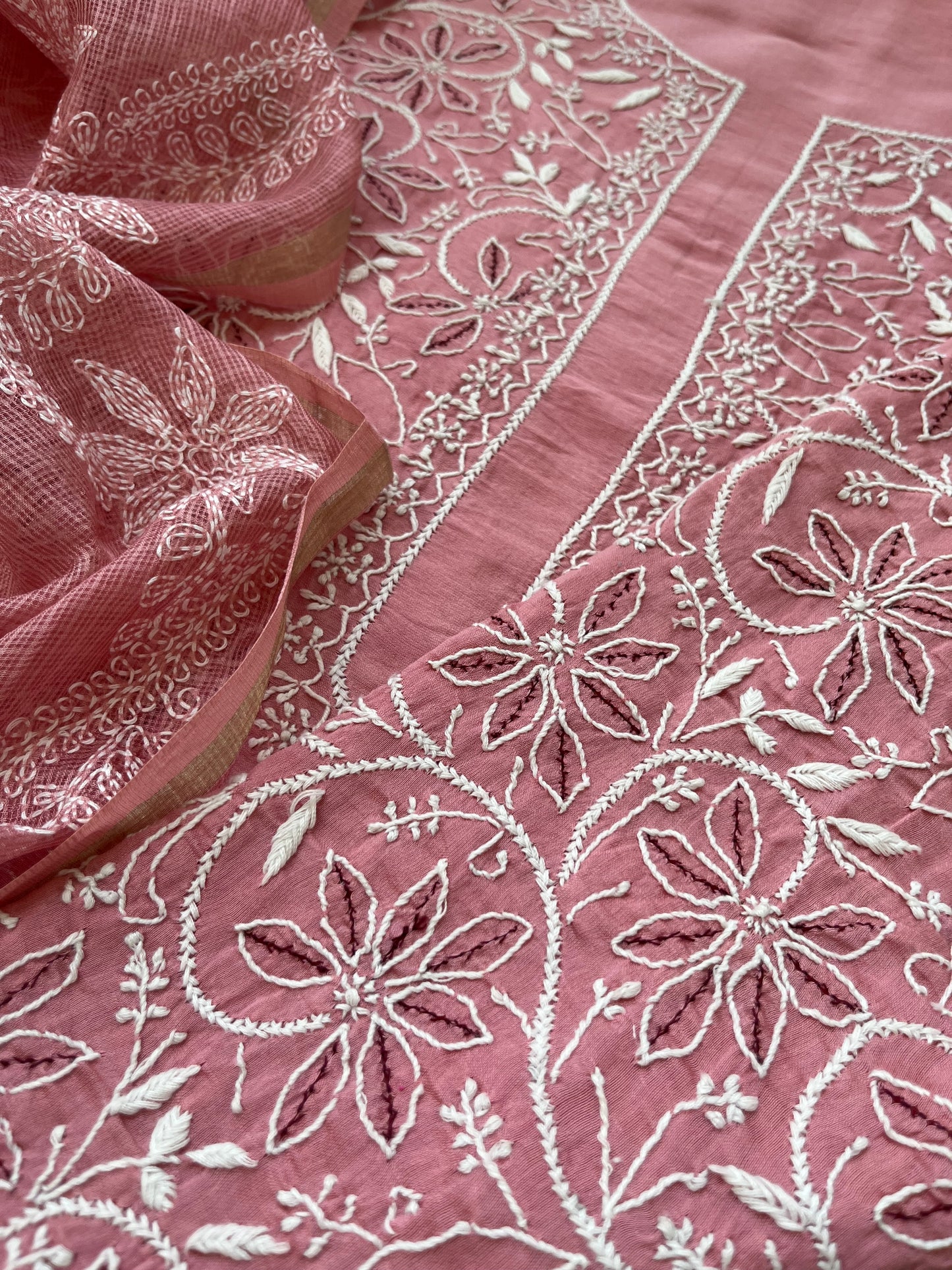 Chanderi Chikankari Kurta kota silk Dupatta