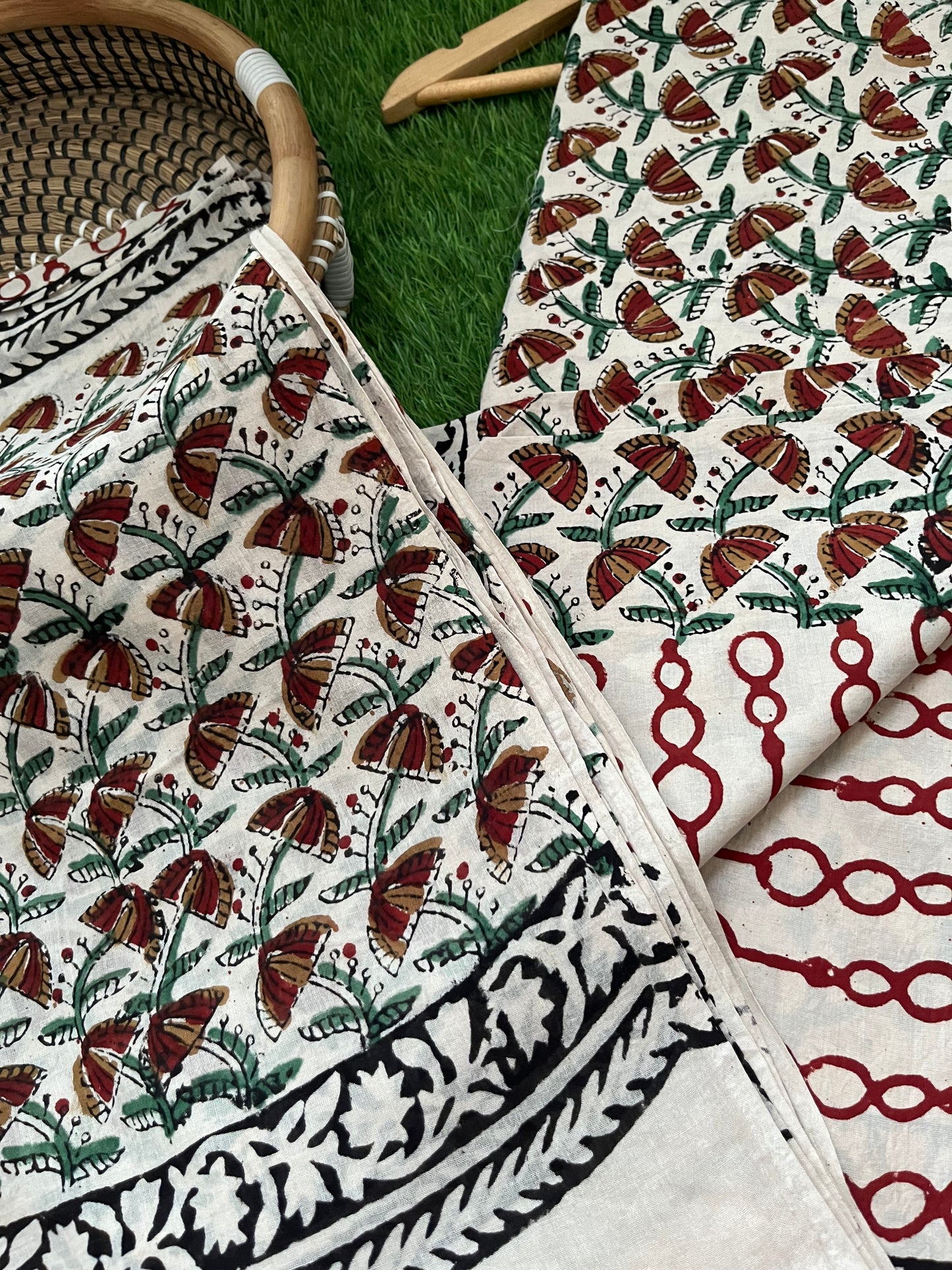 Cotton Kalamkari block print kurta bottom Dupatta