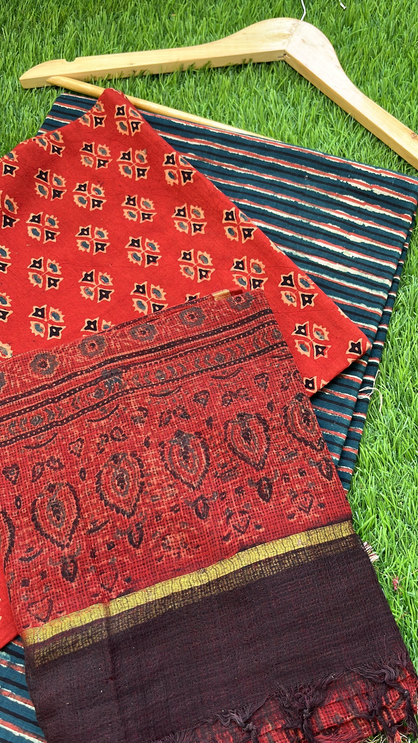Ajrakh cotton Kurta bottom and kota doria dupatta
