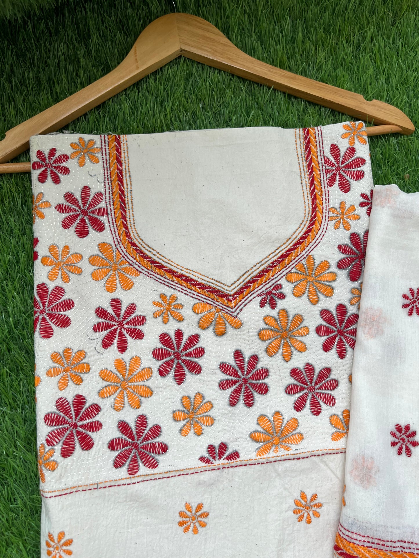 Handwoven Cotton Kantha Kurta Dupatta