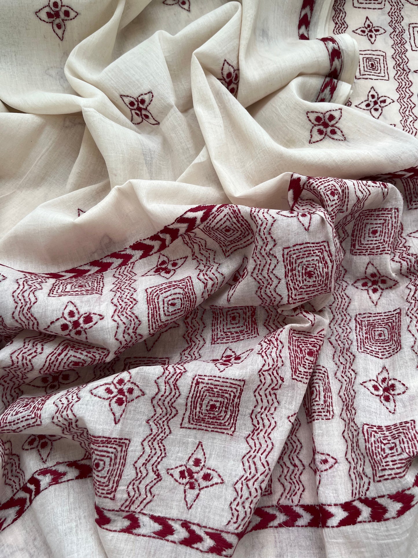Handwoven Cotton Kantha Kurta Dupatta