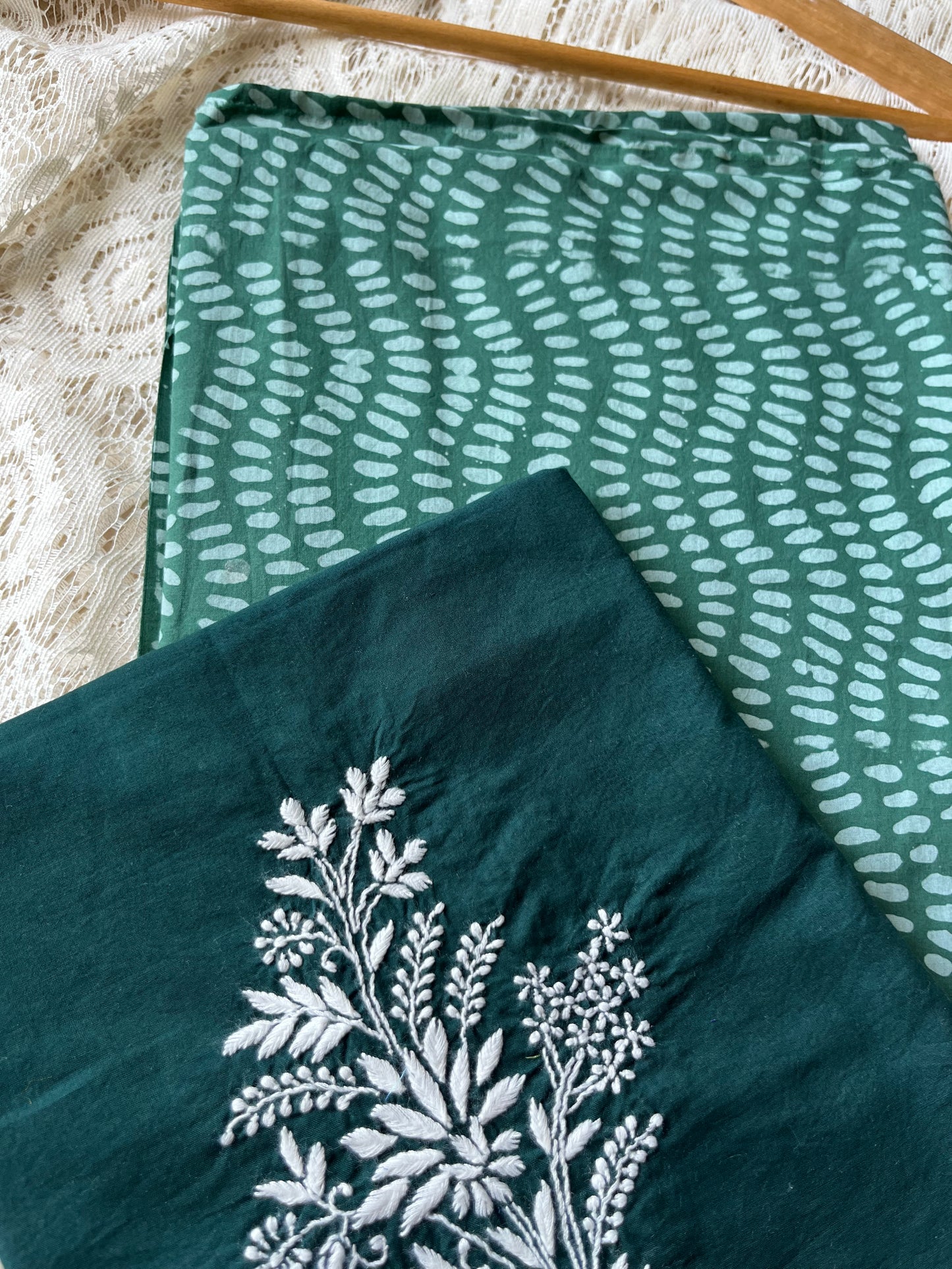 Cotton chikankari Bottom with a baatik kurta fabric
