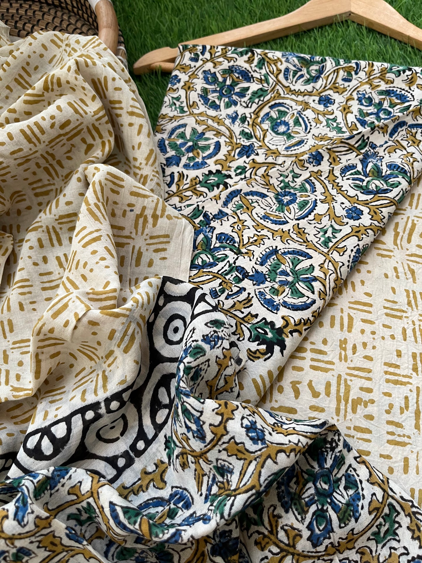 Cotton Kalamkari block print kurta bottom Dupatta