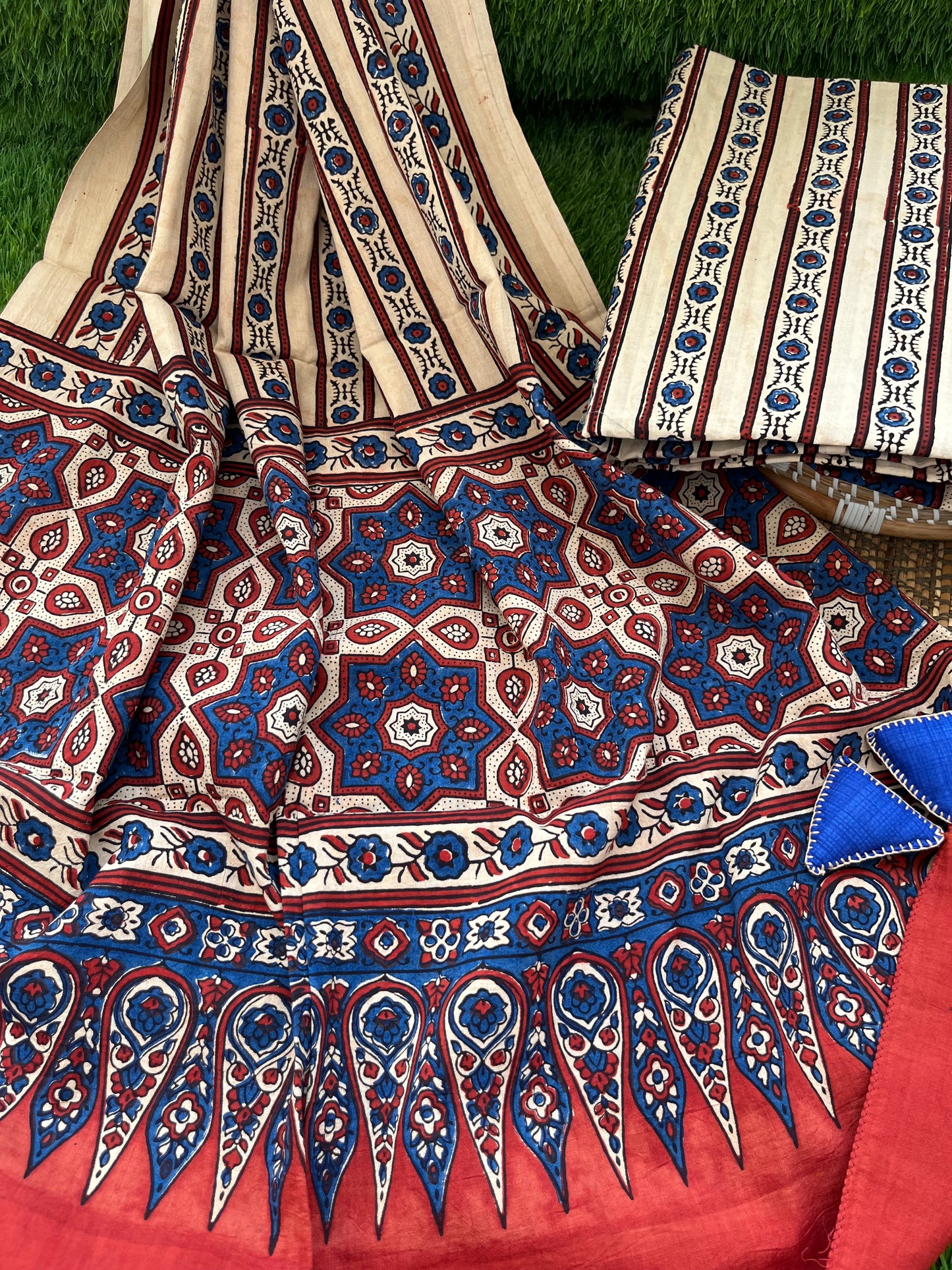 Ajrakh cotton Kurta bottom and dupatta