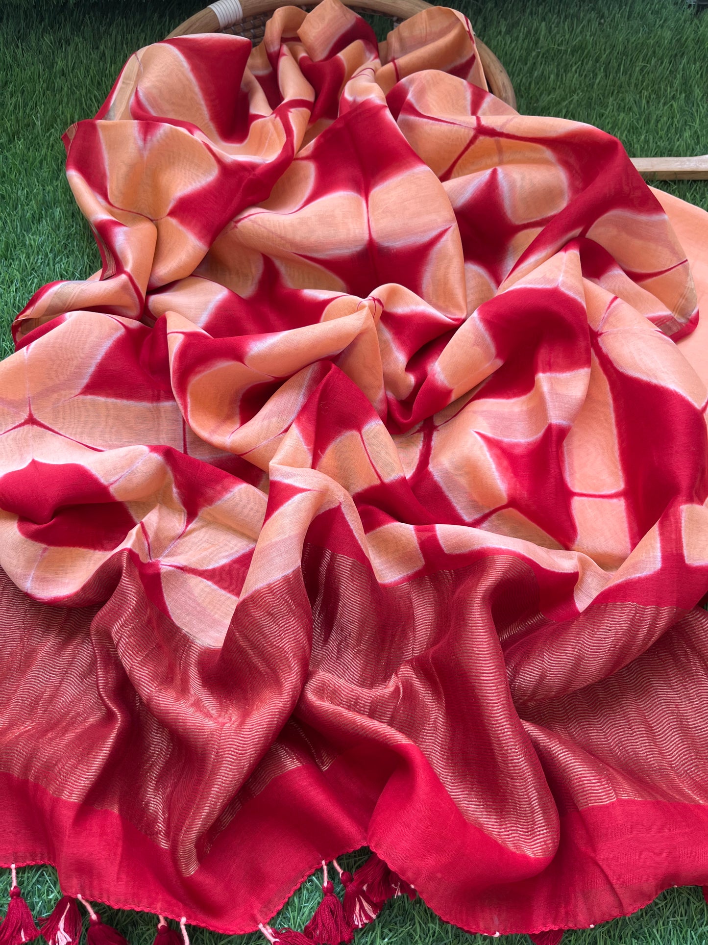 Chanderi Clamp Dye dupatta with plain fabric