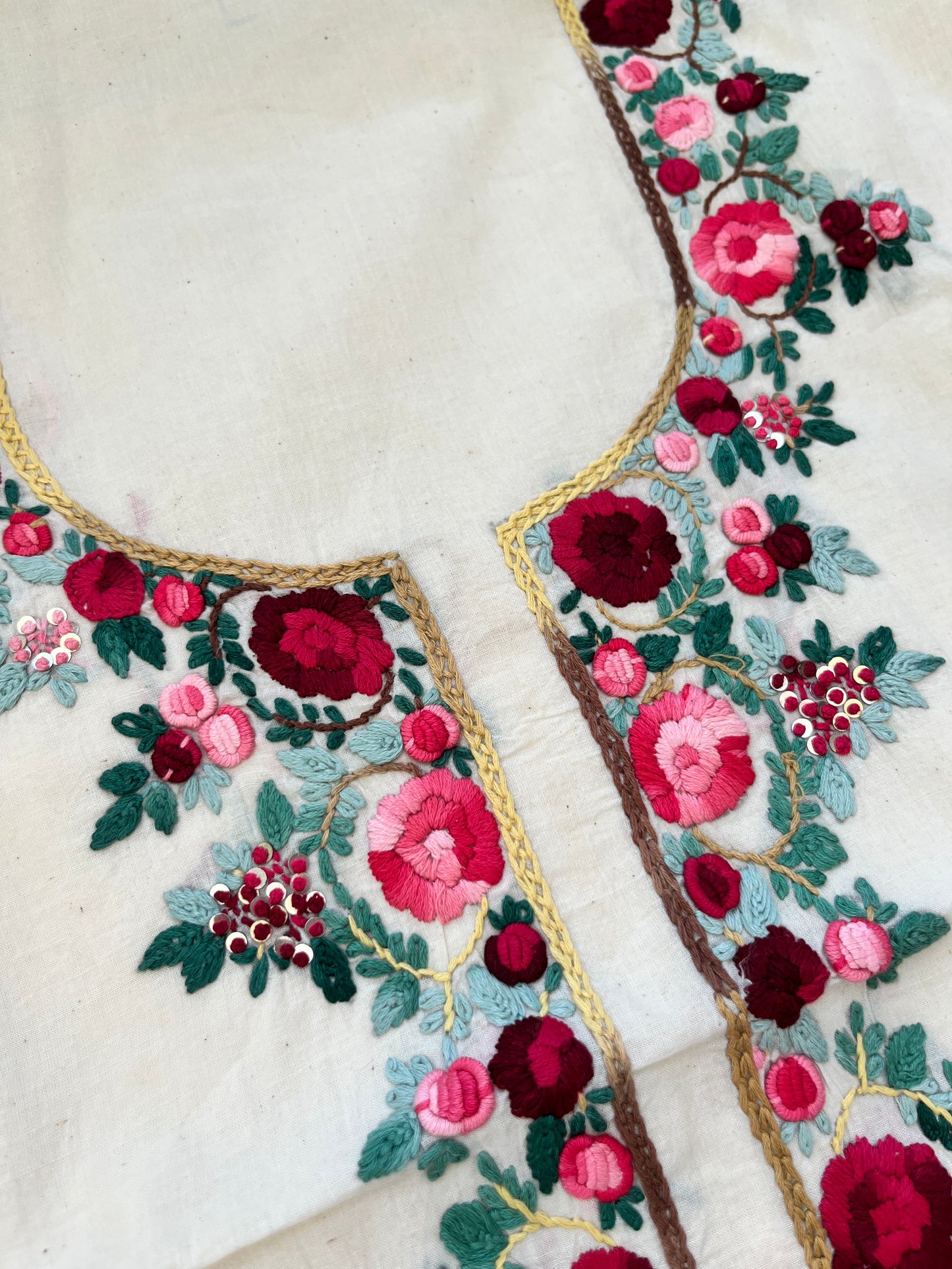 Handwoven Cotton knot work embroidered kurta dupatta and plain bottom fabric