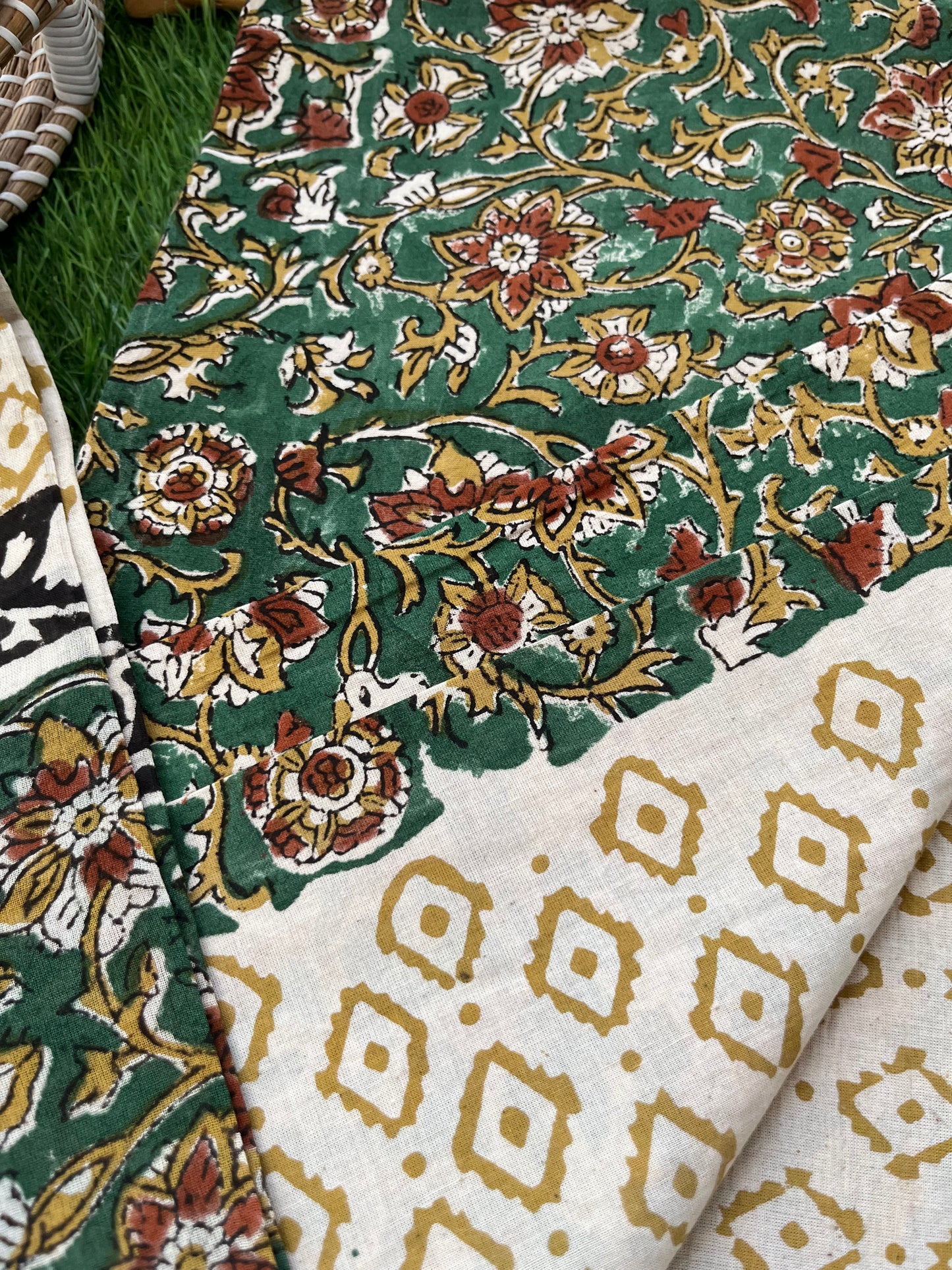 Cotton Kalamkari block print kurta bottom Dupatta