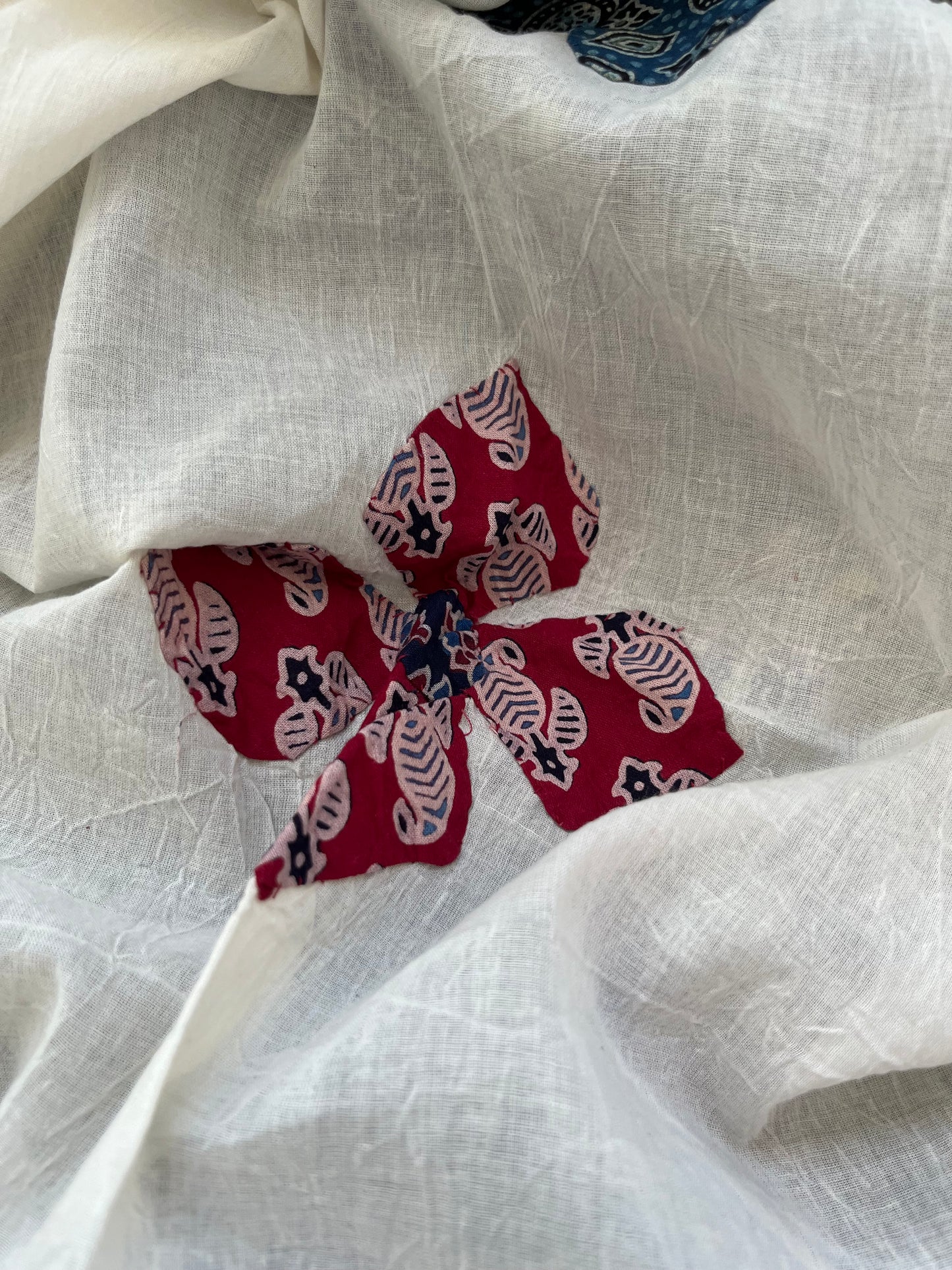 Cotton ajrakh kurta applique work dupatta set