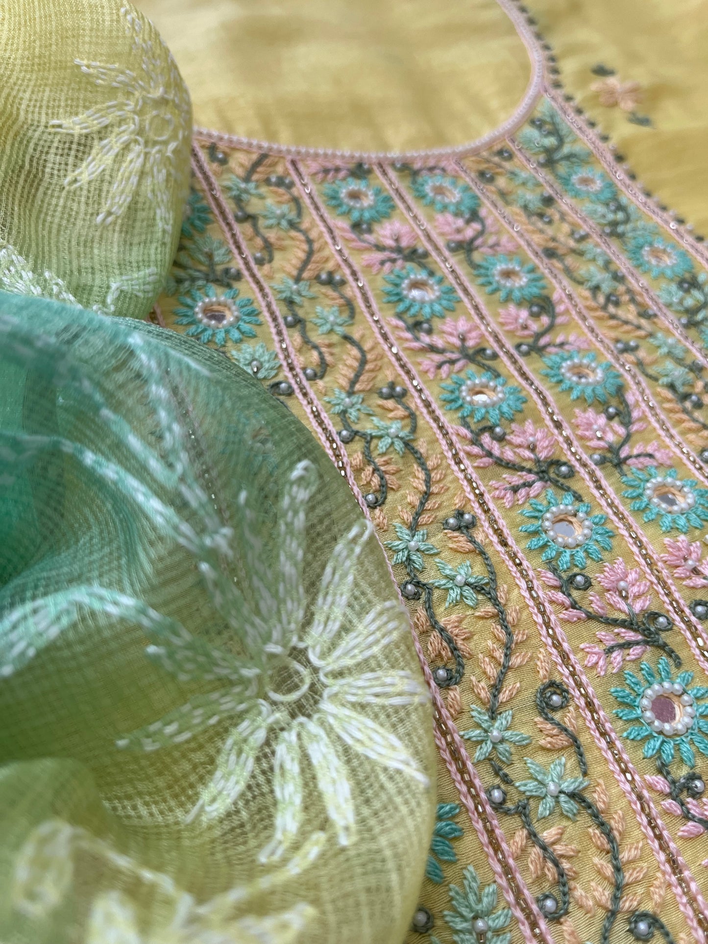 Hand embroidered chanderi kurta kota silk chikan work dupatta