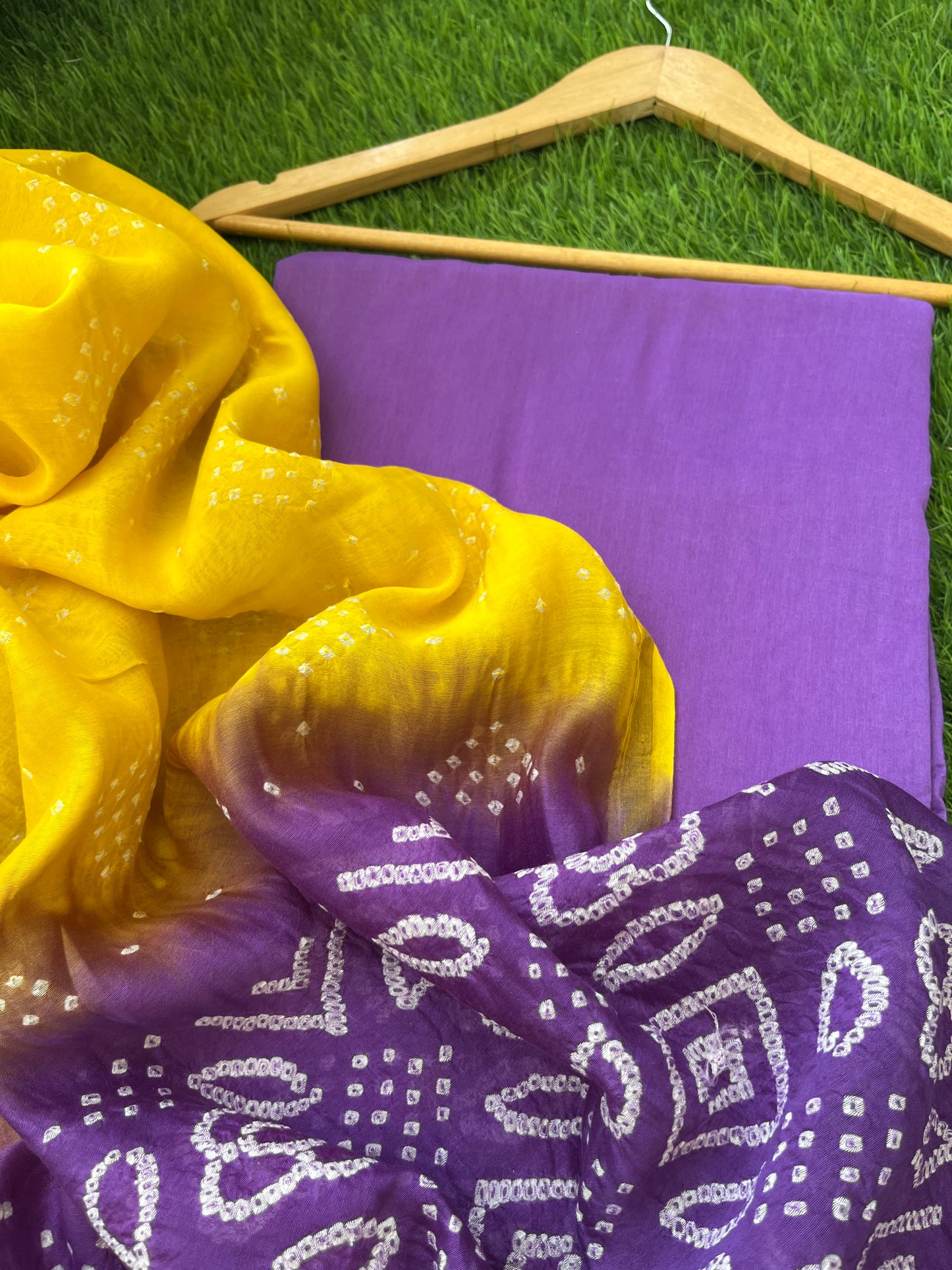Chanderi plain kurta bottom fabric bandhani dupatta