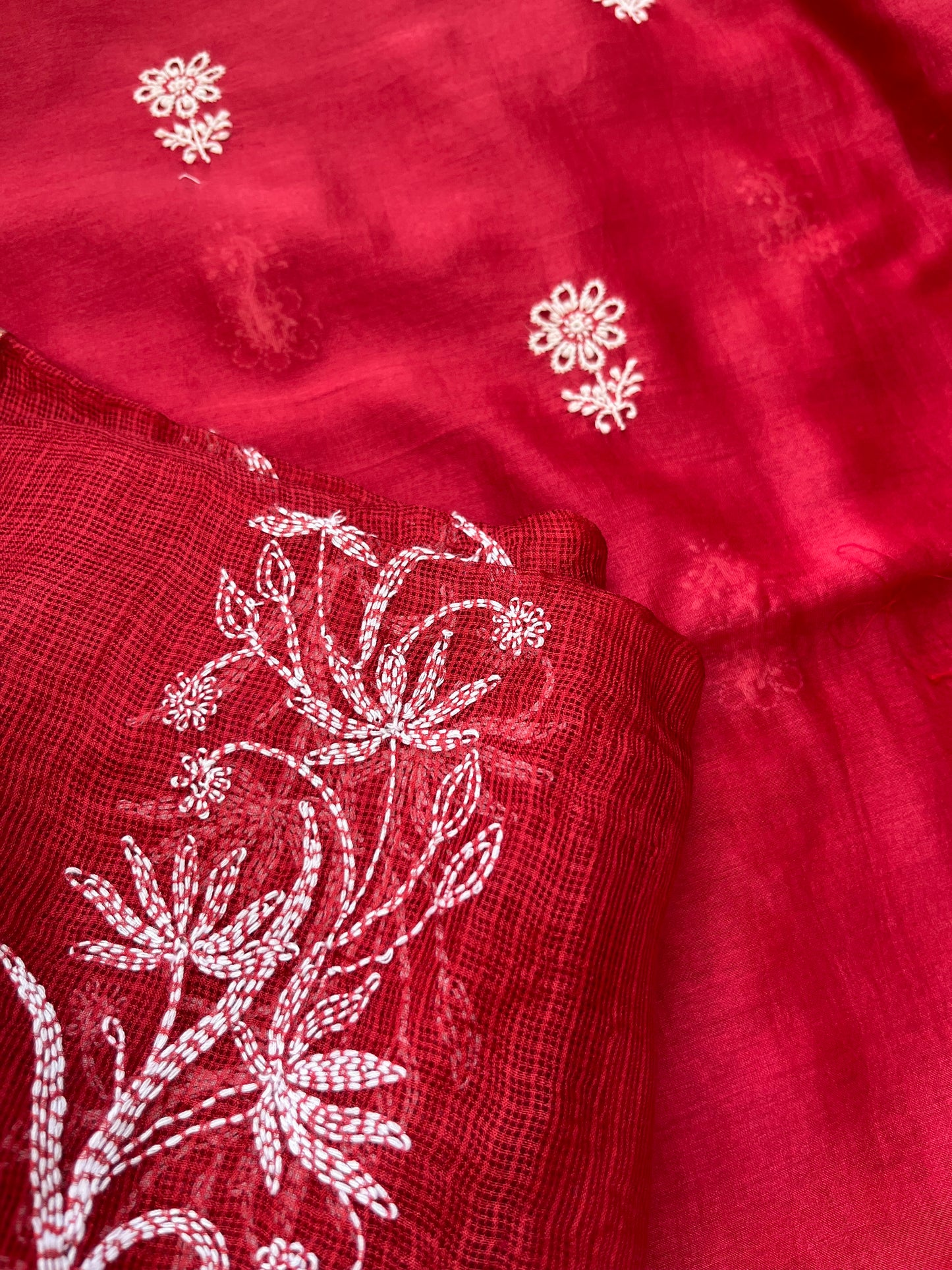 Chanderi Chikankari Dupatta with kurta Fabric