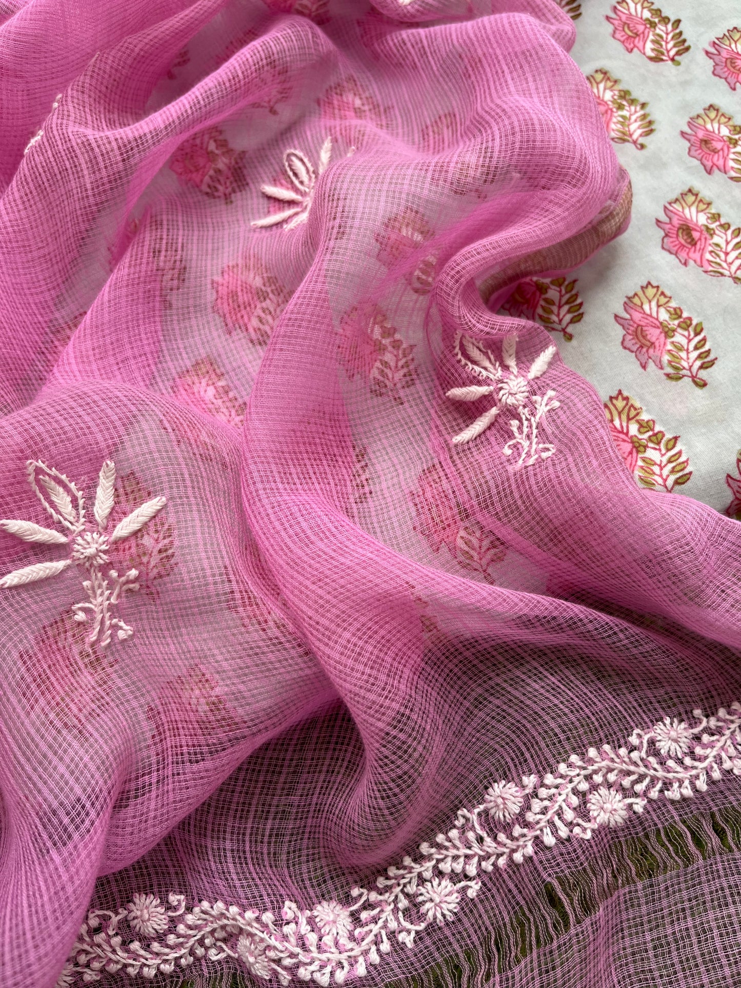 Kota Chikankari Dupatta with print kurta bottom Fabric