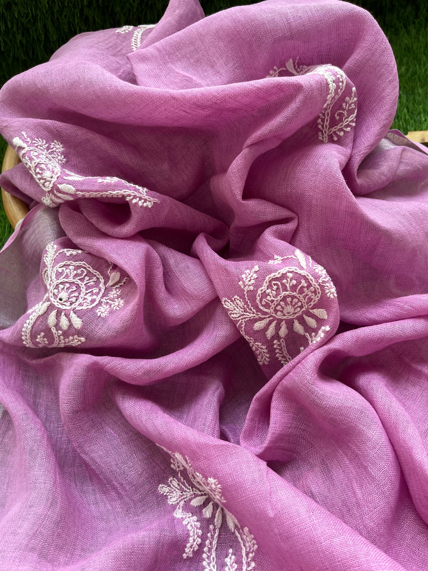 Cotton print kurta bottom fabric linen chikan work dupatta