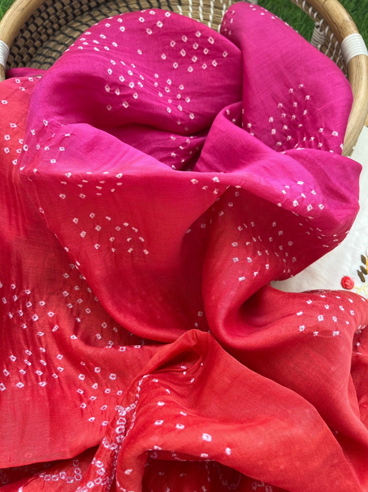 Handwoven Cotton knot work embroidered kurta bandhani dupatta and plain bottom fabric