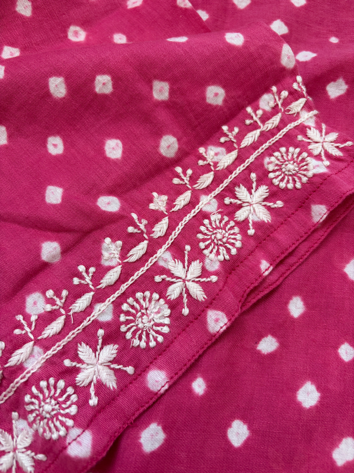 Cotton Bandhani chikan shirt and a-bottom