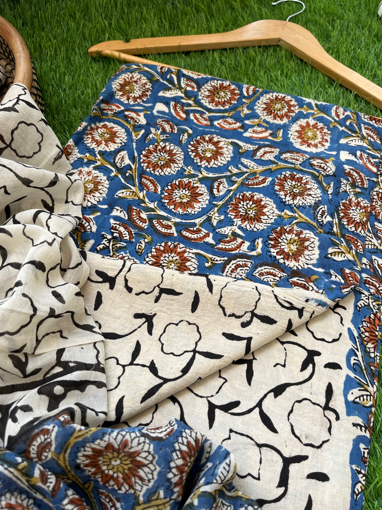 Cotton Kalamkari block print kurta bottom Dupatta