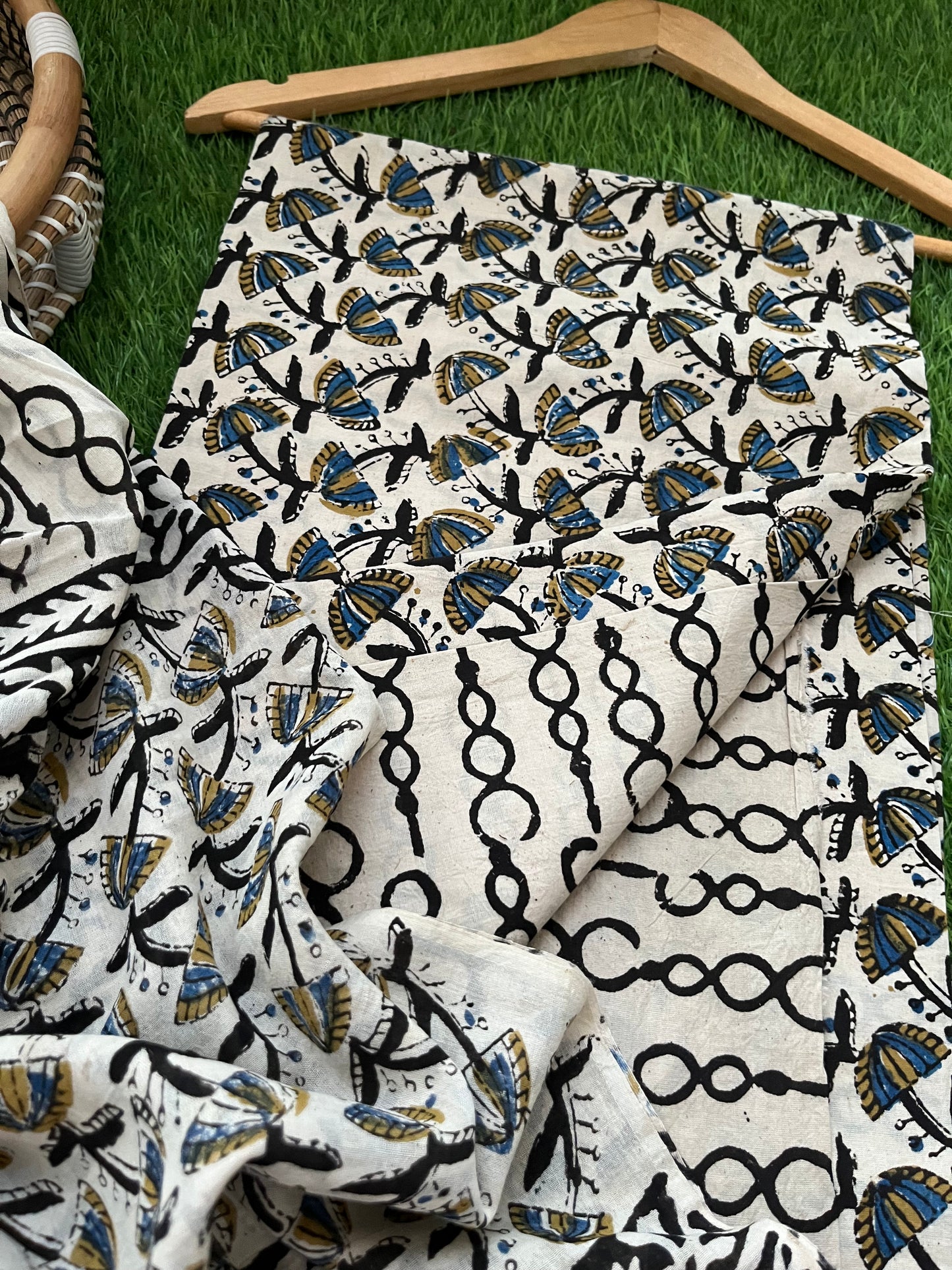 Cotton Kalamkari block print kurta bottom Dupatta