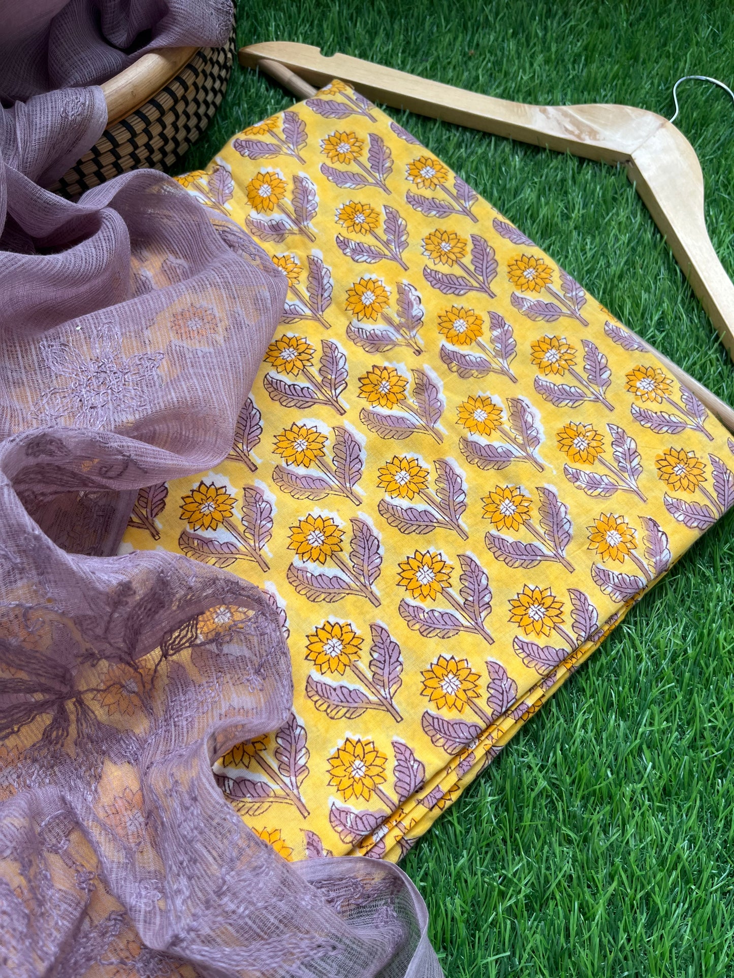 Kota Chikankari Dupatta with print kurta bottom Fabric