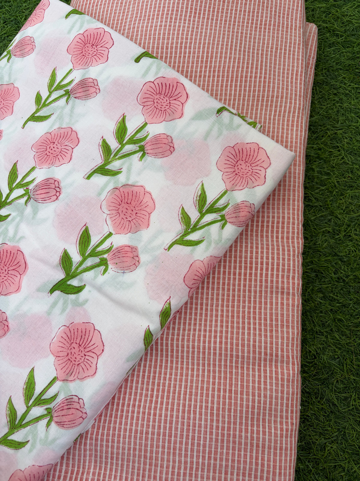 Cotton block print khadi checks kurta Bottom