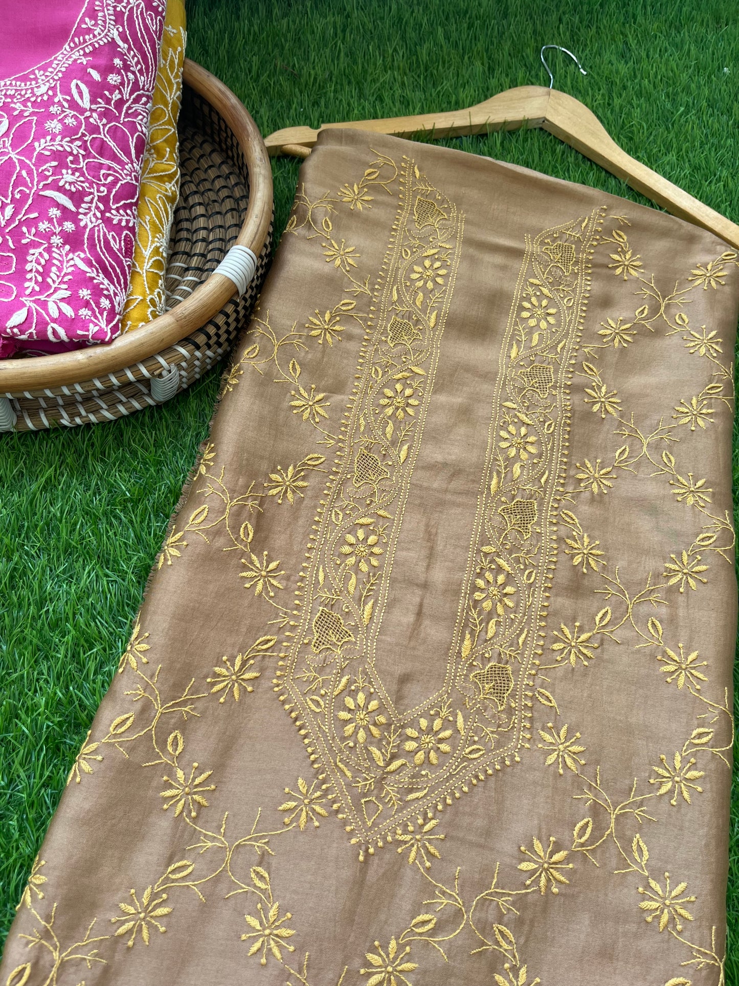 Chanderi chikankari kurta