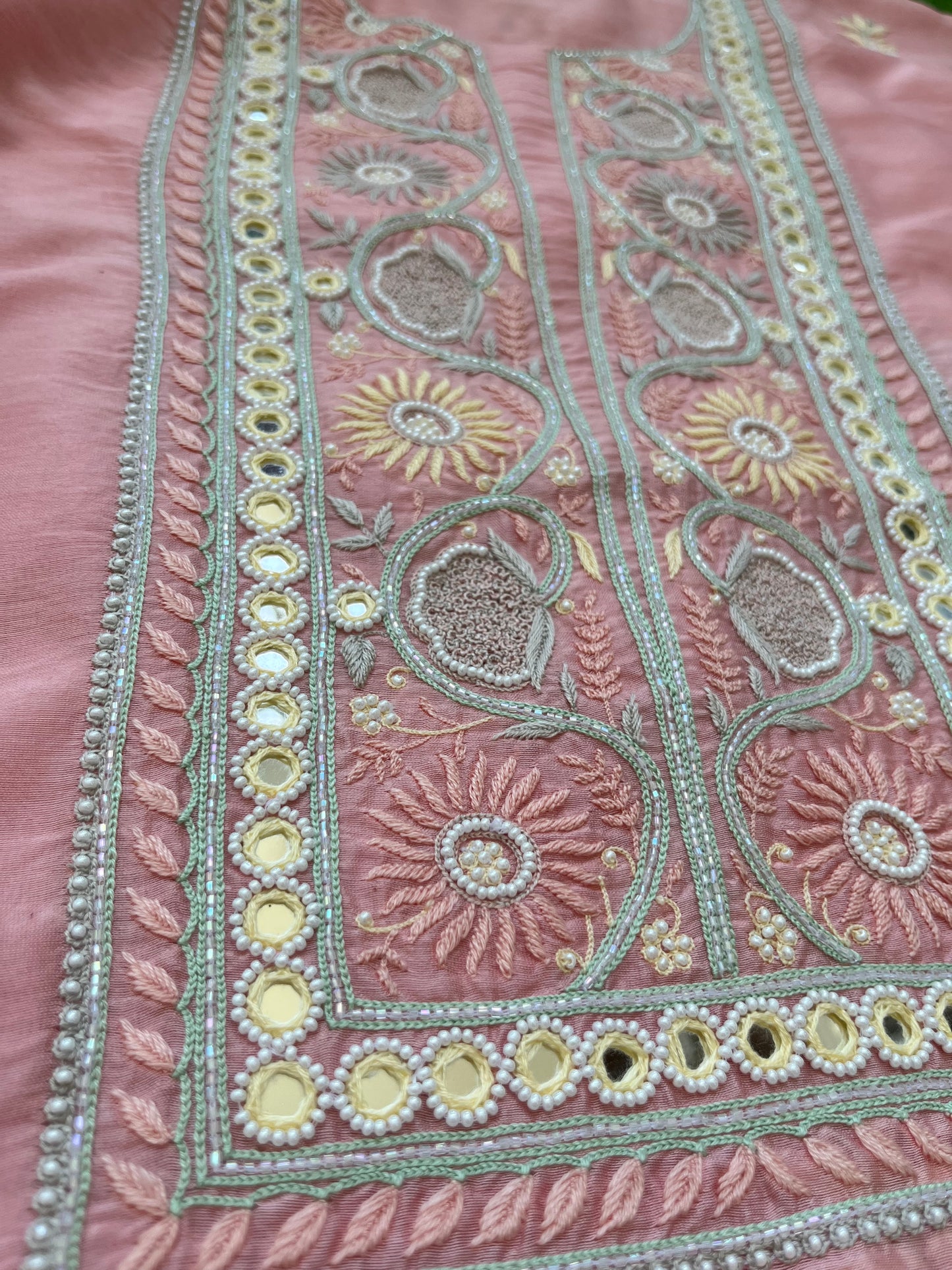 त्योहार :organza Dupatta with chanderi hand embroidered kurta bottom Fabric