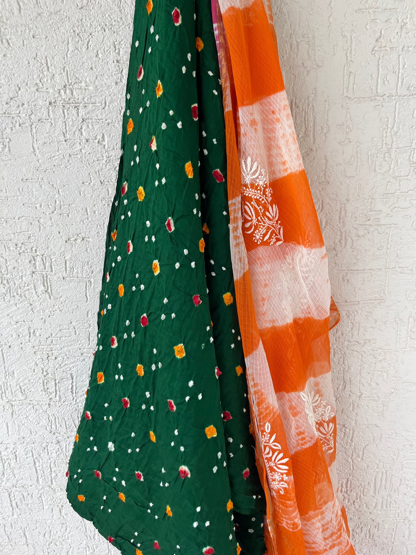 Cotton bandhani kurta bottom fabric kota doria chikan work dupatta