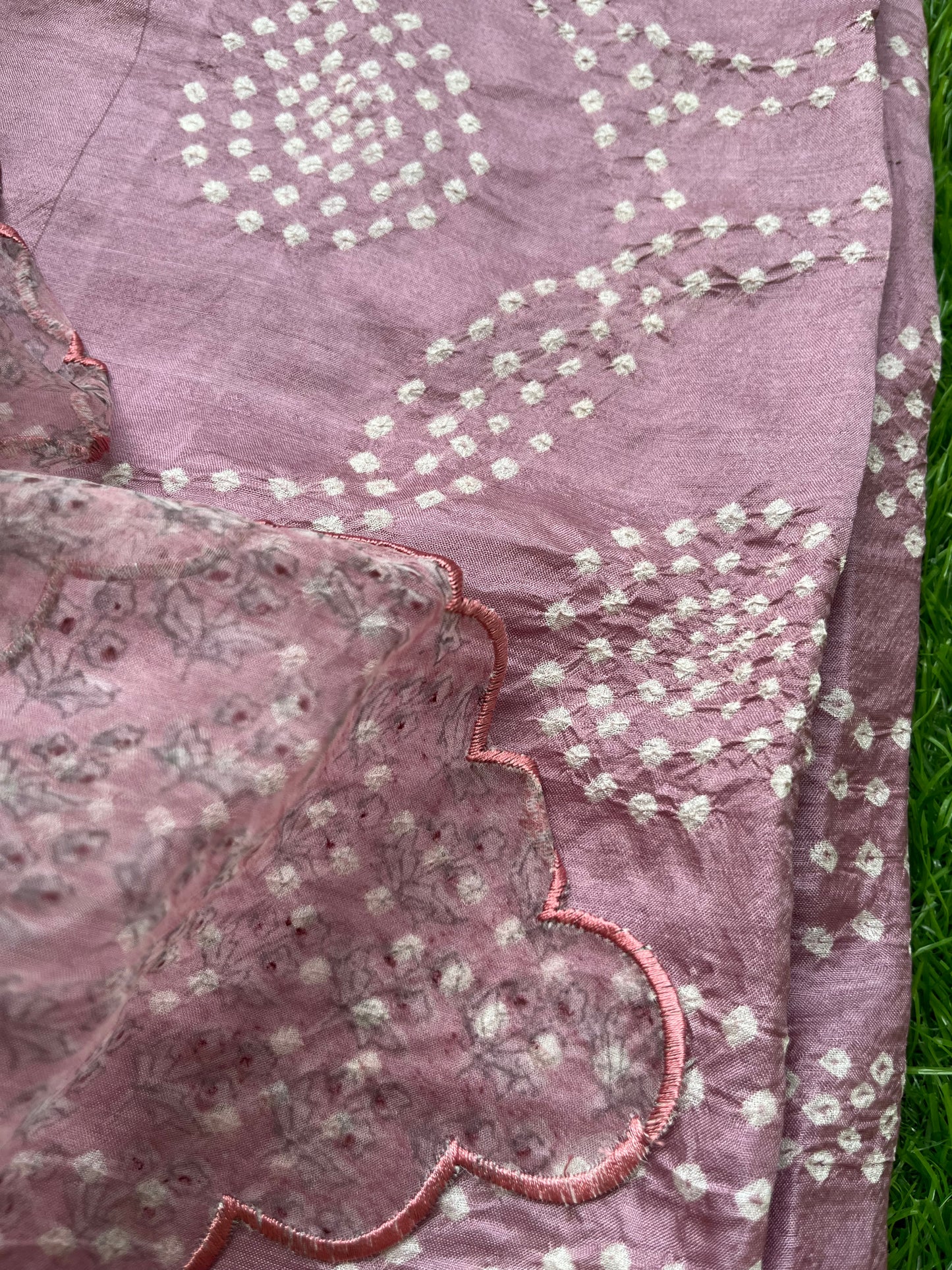 Mulberry Silk bandhani kurta organza block print dupatta
