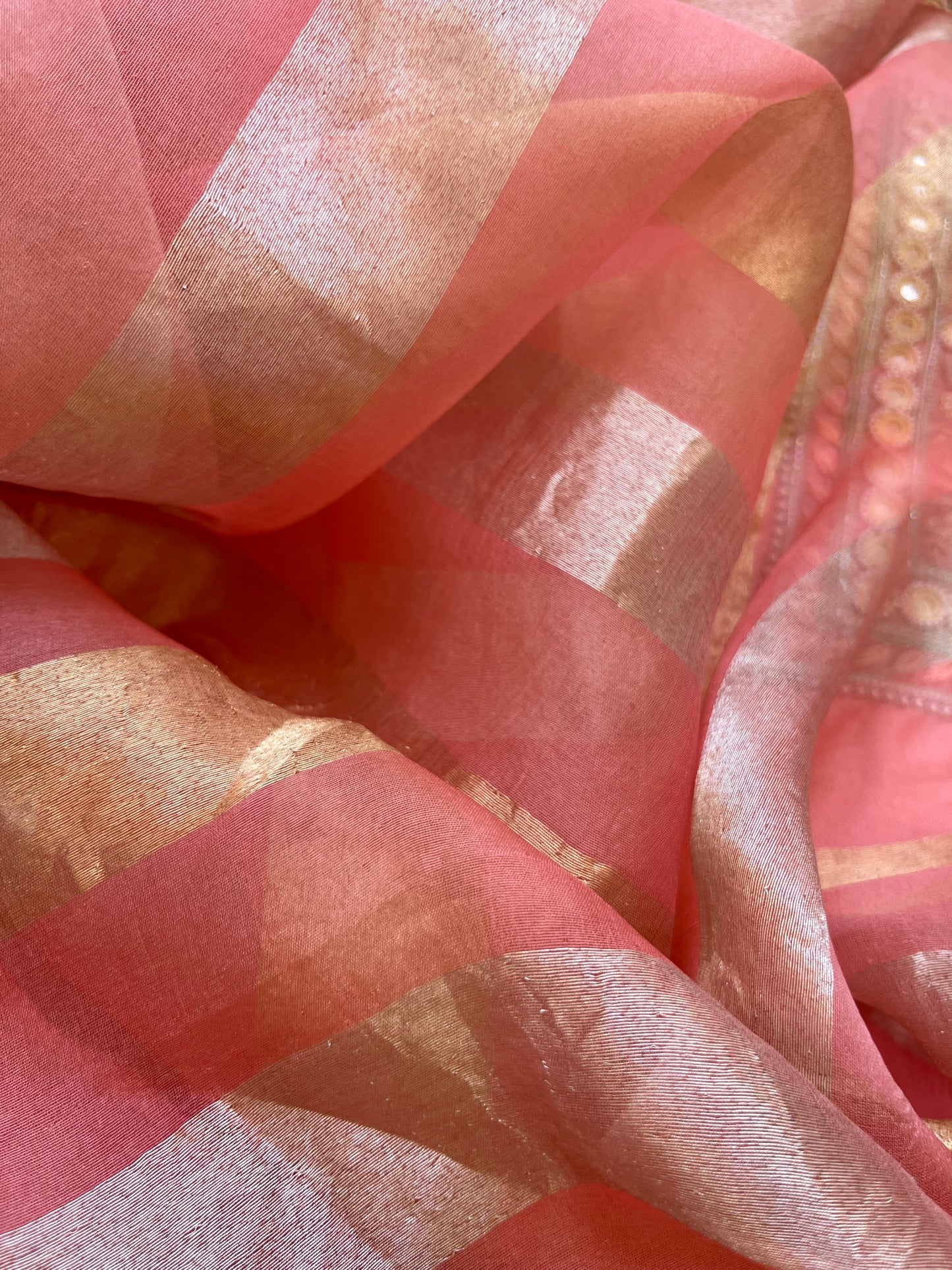 त्योहार :organza Dupatta with chanderi hand embroidered kurta bottom Fabric