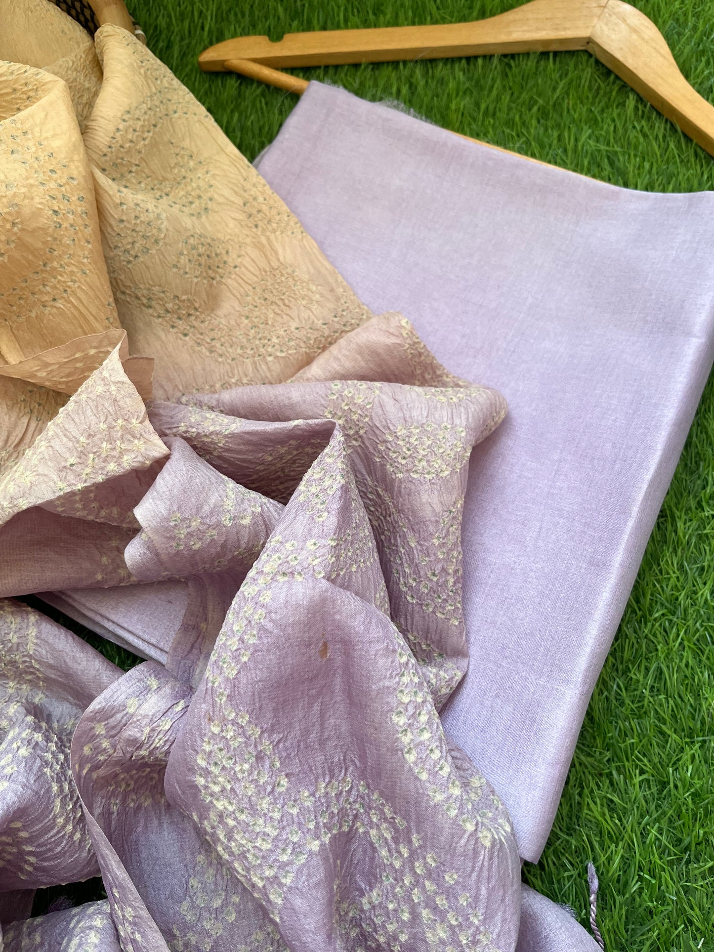 Tussar silk Bandhani dupatta plain kurta