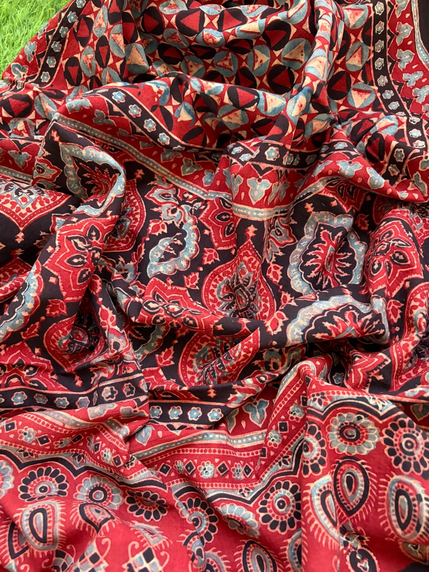 Ajrakh Cotton Mirror work kurta Dupatta