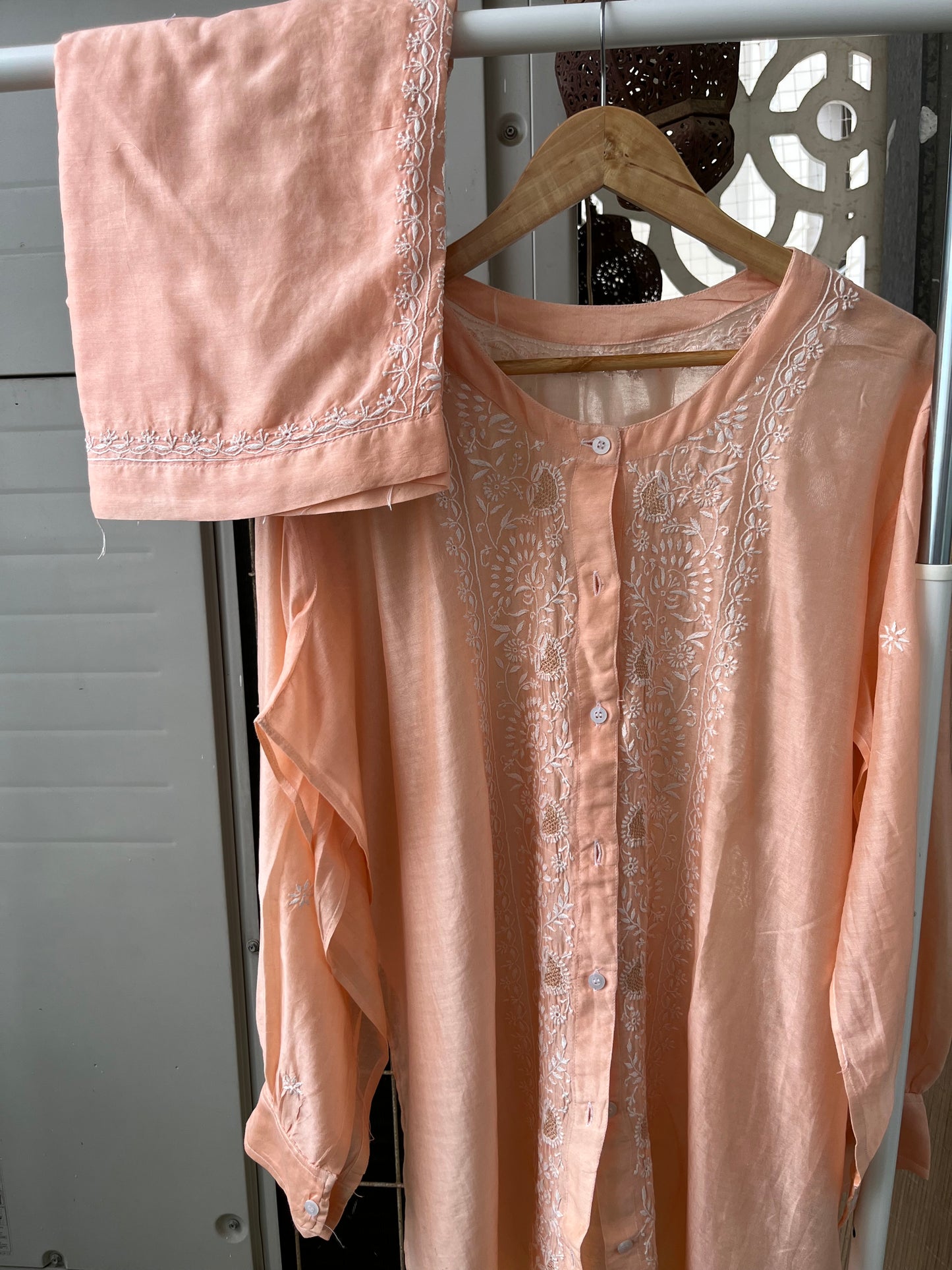Chanderi chikan shirt and a-bottom-coord set