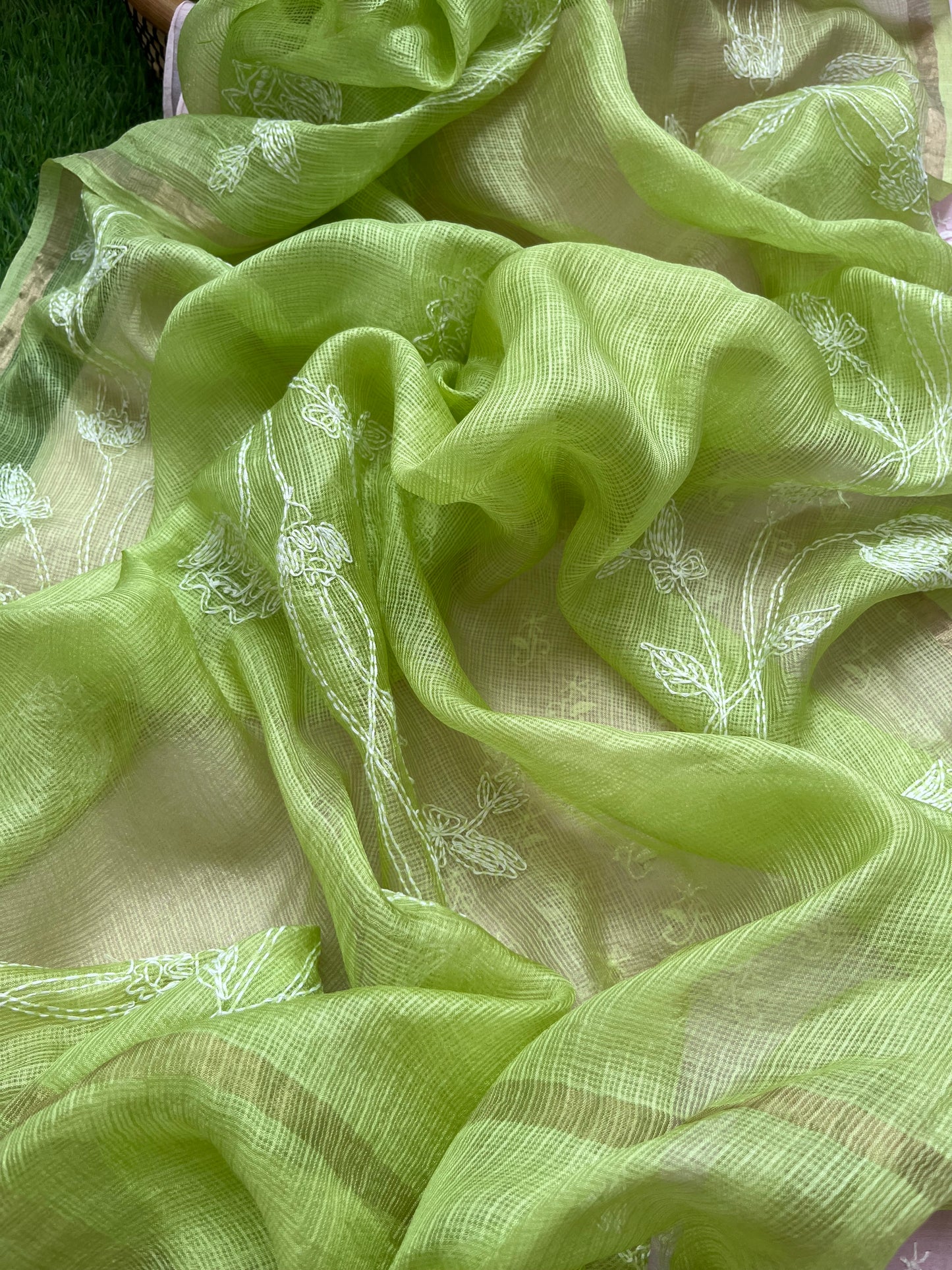 Chanderi Chikankari Kurta kota silk Dupatta