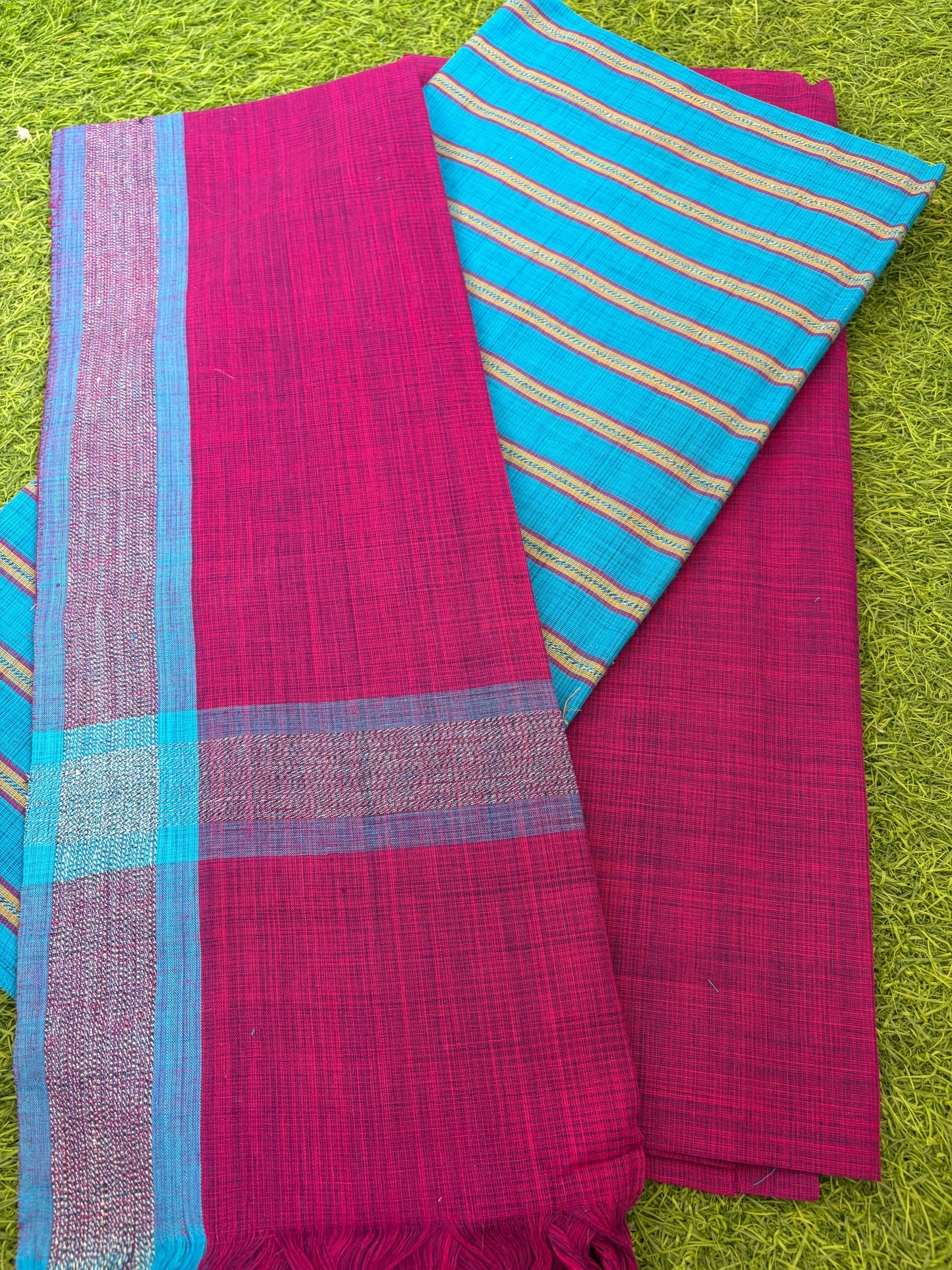Mangalgiri Cotton 3 pc set - kurta Bottom Dupatta