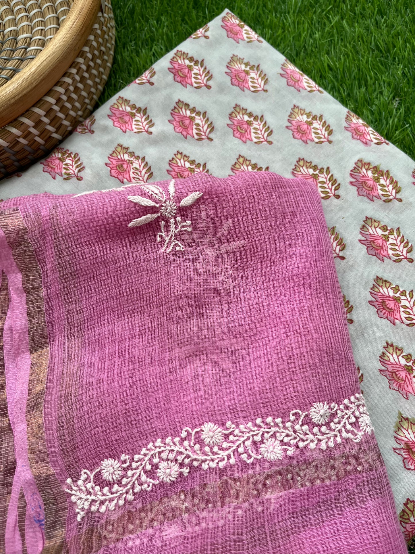 Kota Chikankari Dupatta with print kurta bottom Fabric