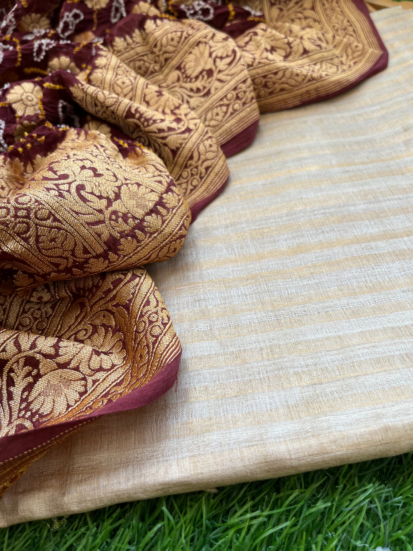 त्योहार् -Banarasi bandhani georgette dupatta silk kurta fabric