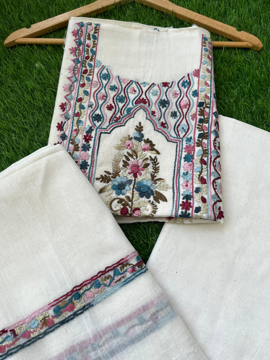 Handwoven Cotton knot work embroidered kurta dupatta and plain bottom fabric