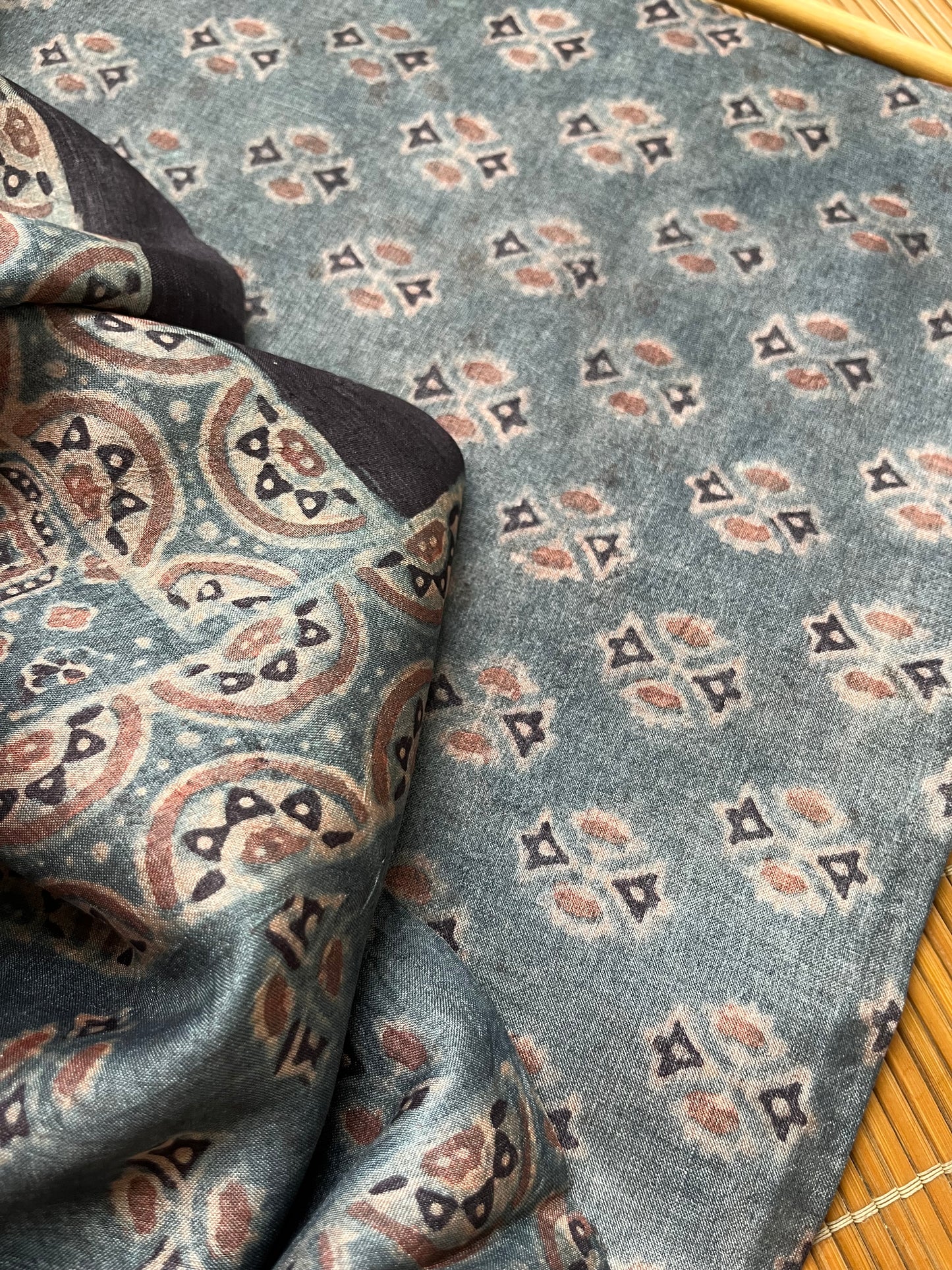 Tussar silk Ajrakh Kurta and dupatta