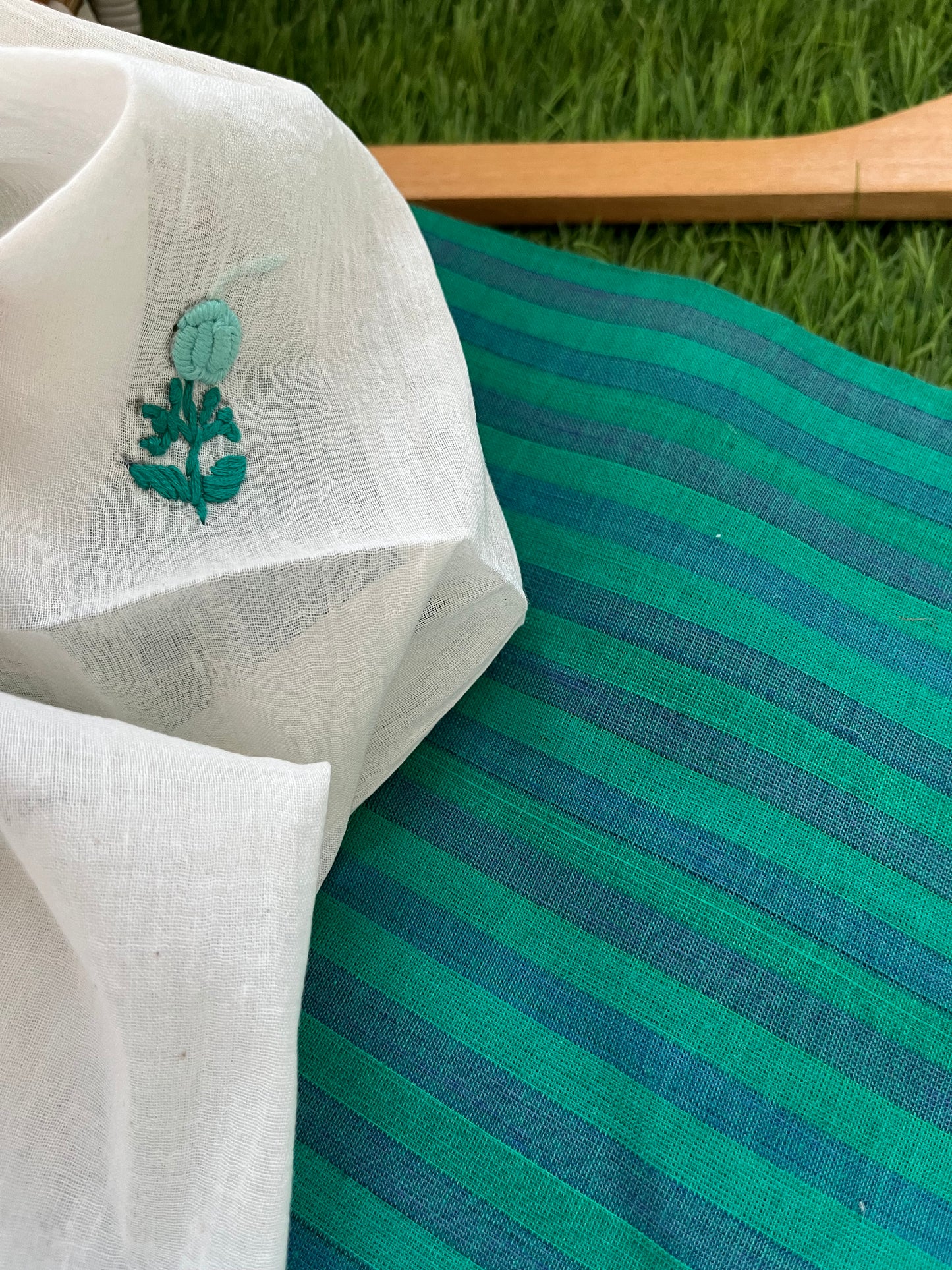Cotton knot work embroidered dupatta and mangalgiri kurta bottom fabric