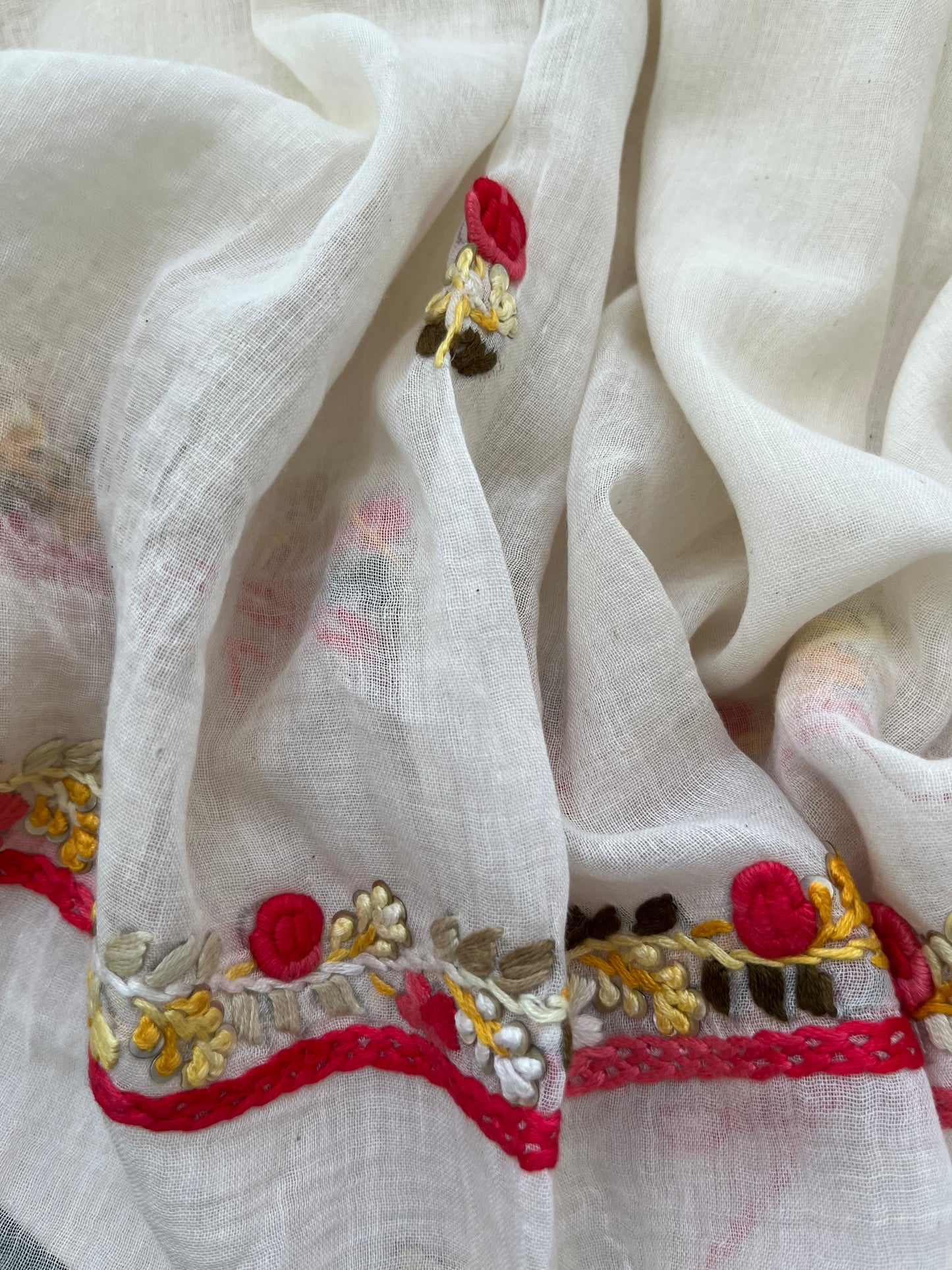 Handwoven Cotton knot work embroidered kurta dupatta and plain bottom fabric