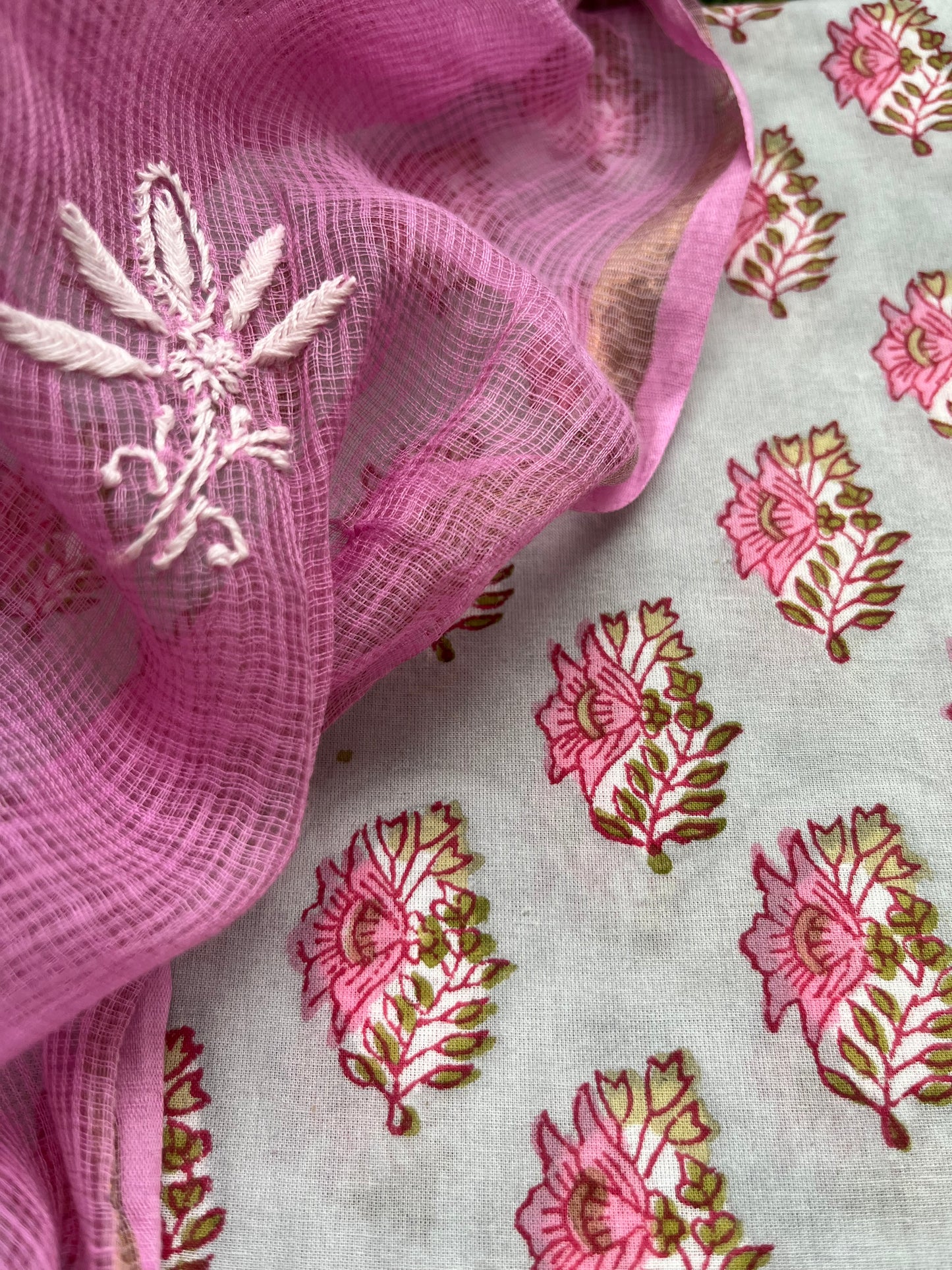 Kota Chikankari Dupatta with print kurta bottom Fabric
