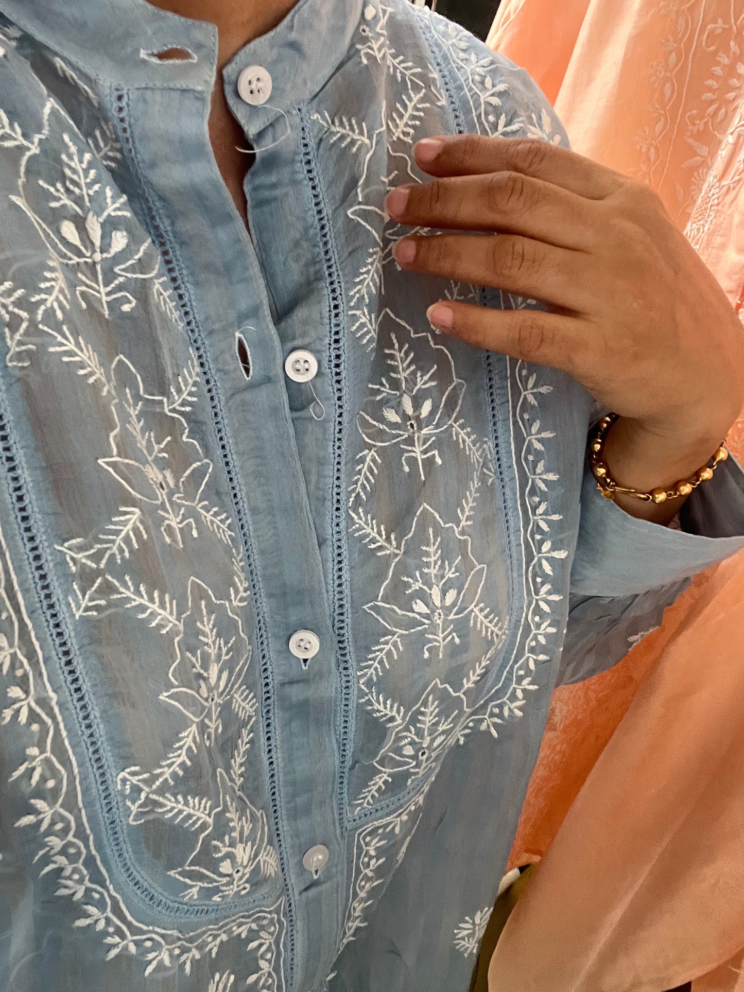 Chanderi chikan shirt and a-bottom-coord set