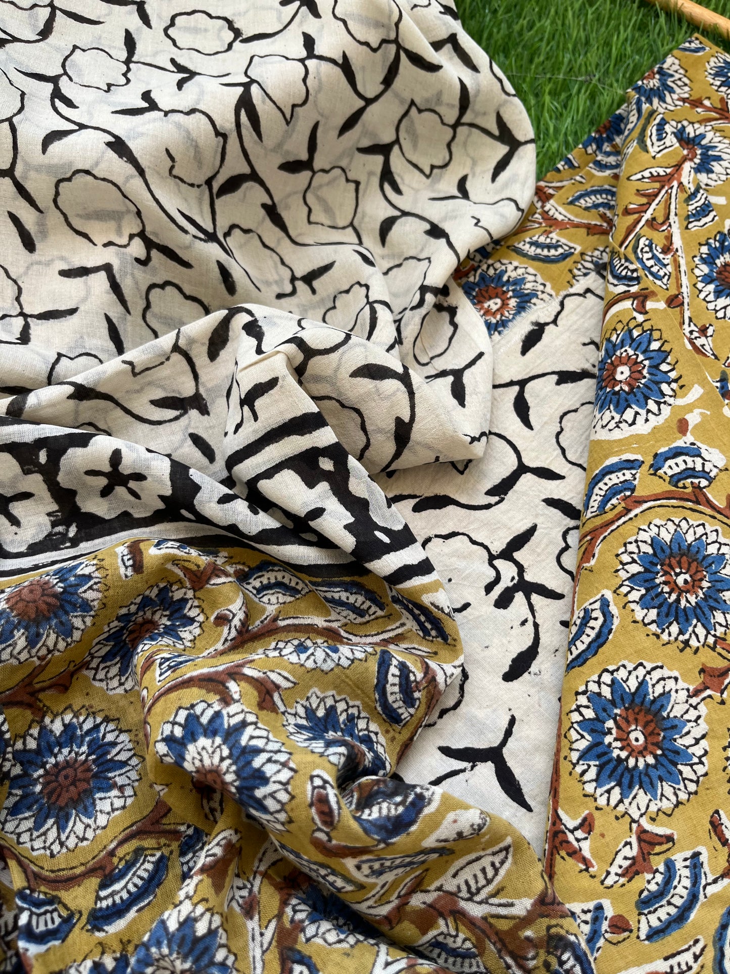 Cotton Kalamkari block print kurta bottom Dupatta